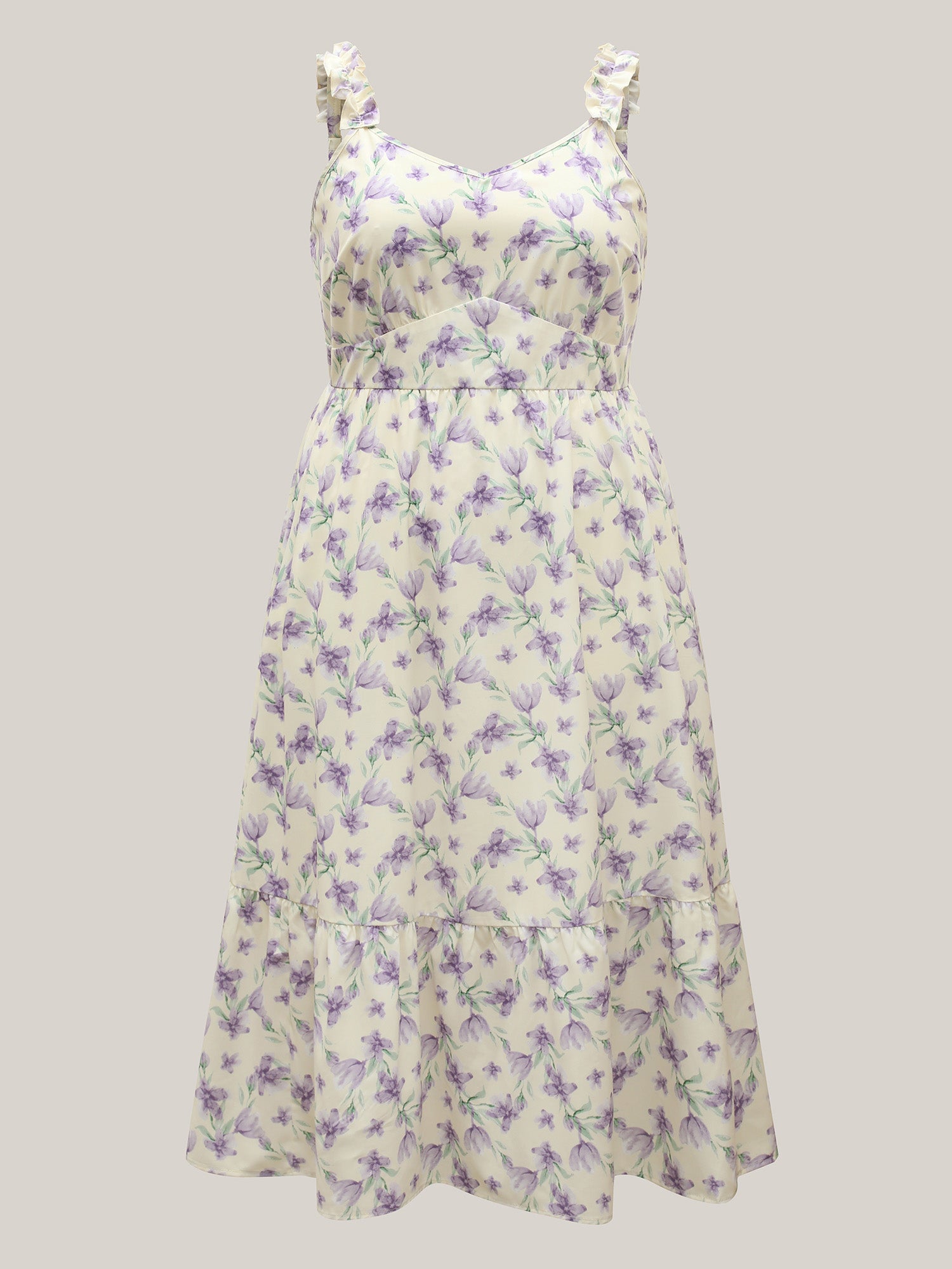 Vine Floral Pockets Stretchy Waist Midi Dress-Sweetccc