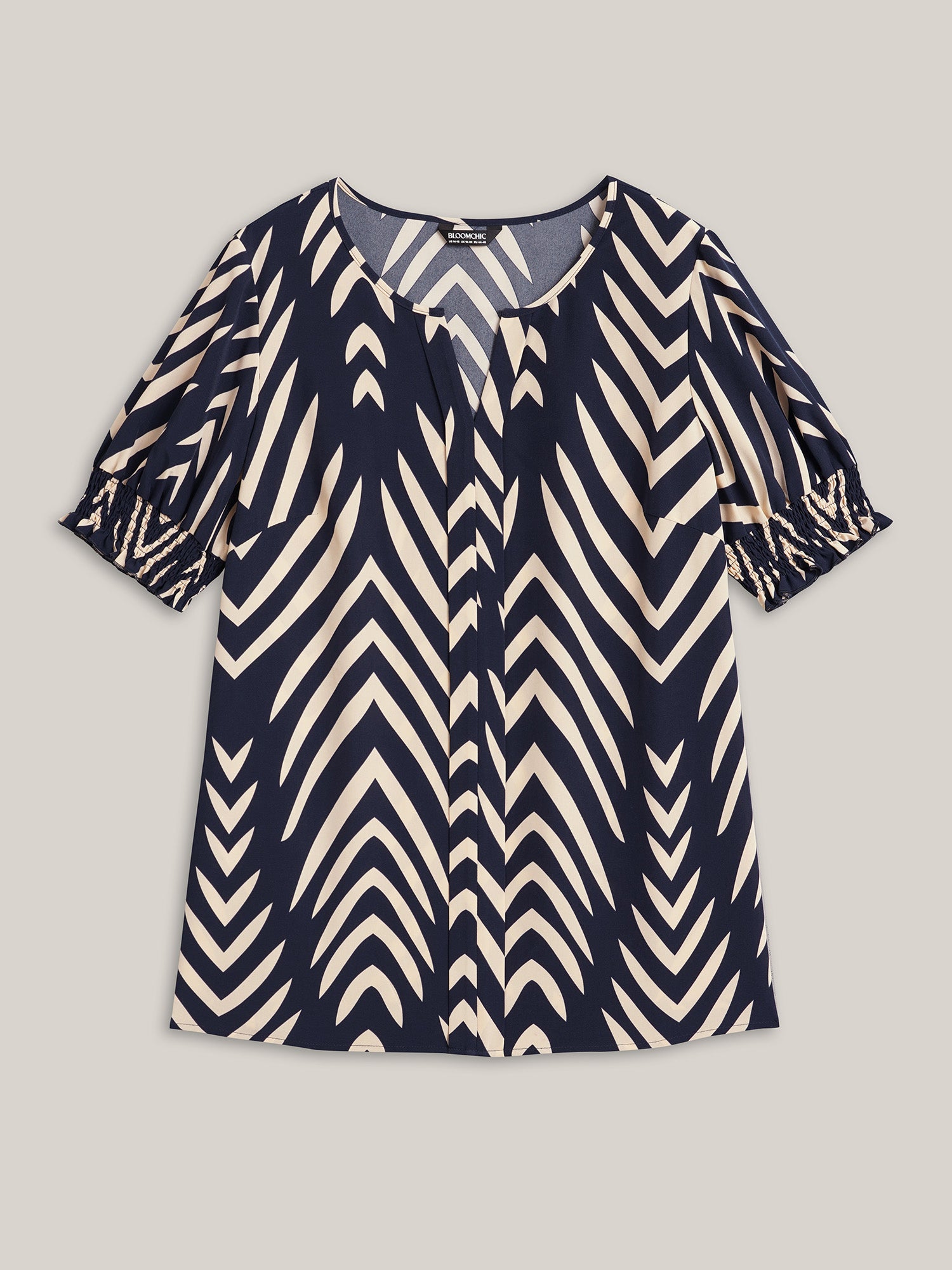 Geometric Print Ruffled Shirred Shirt-Sweetccc