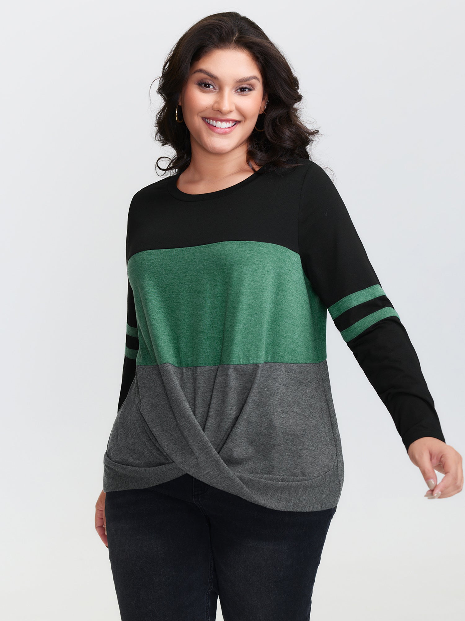 Twisted Hem Colorblock Heather T-Shirt-Sweetccc