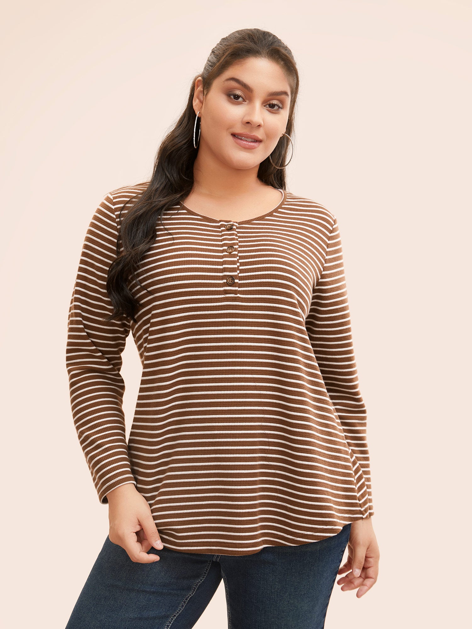 Striped Textured Button Up T-shirt-Sweetccc