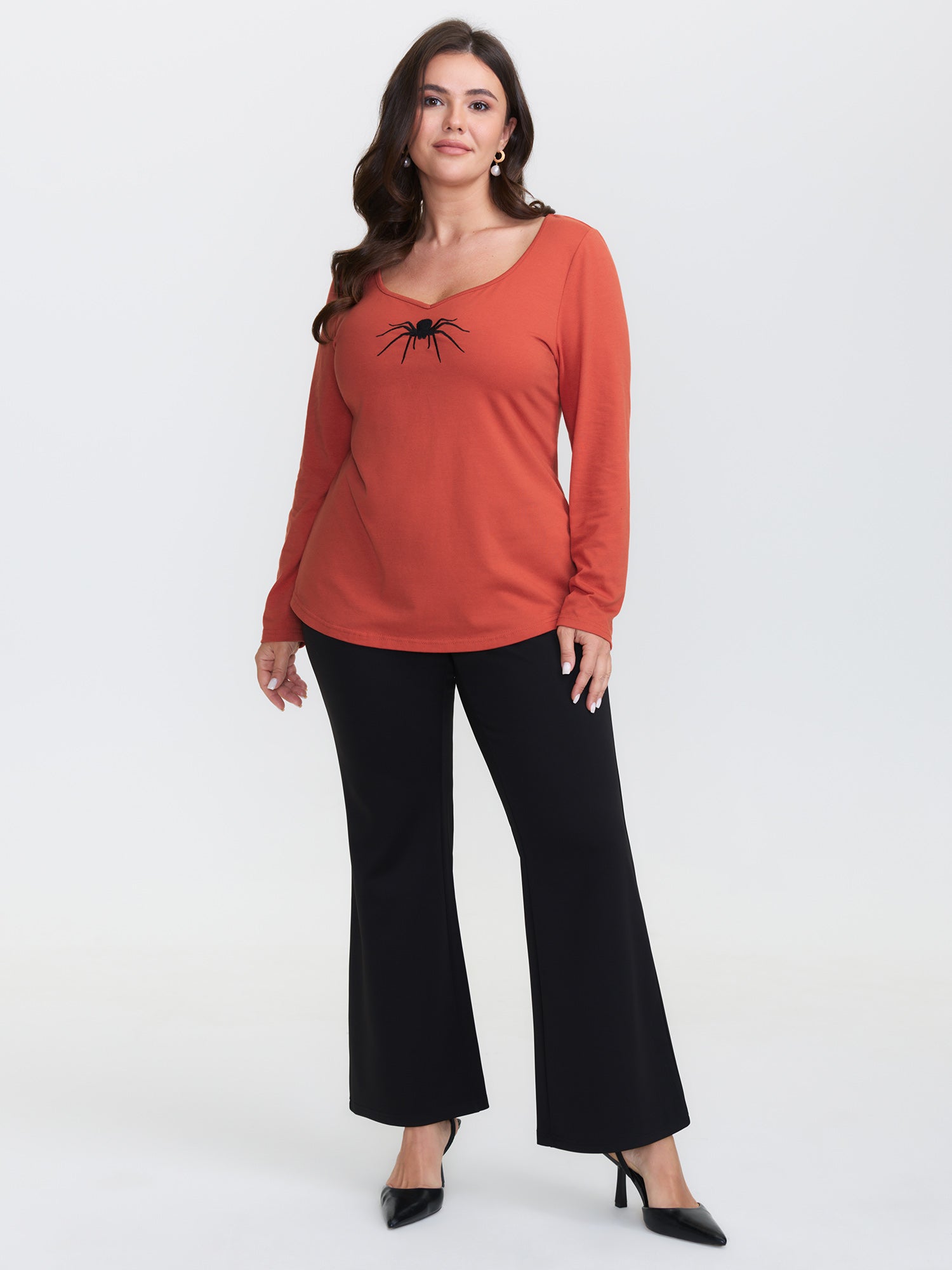 Supersoft Spider Embroidery T-Shirt-Sweetccc