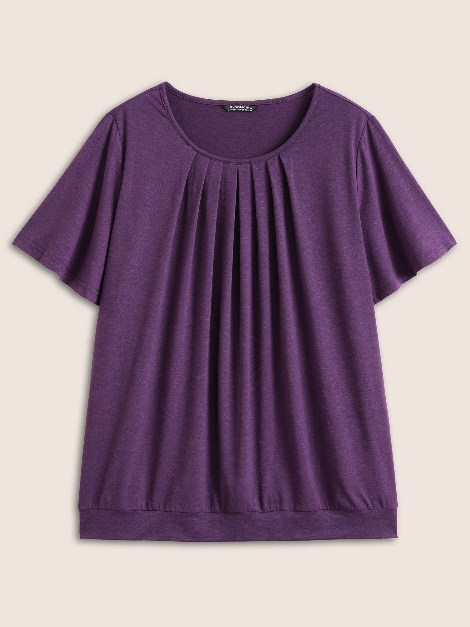 Solid Plicated Detail Flutter Sleeve T-shirt-Sweetccc