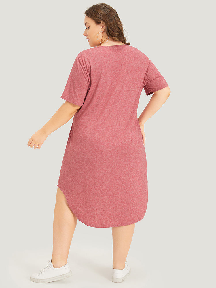 Supersoft Essentials Letter & Floral Print V Neck Curved Hem Dress-Sweetccc