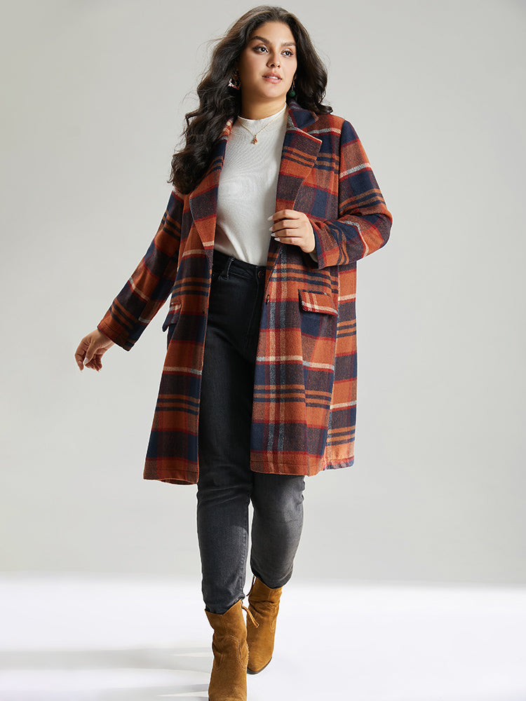 Lapel Collar Plaid Pocket Button Up Coat-Sweetccc