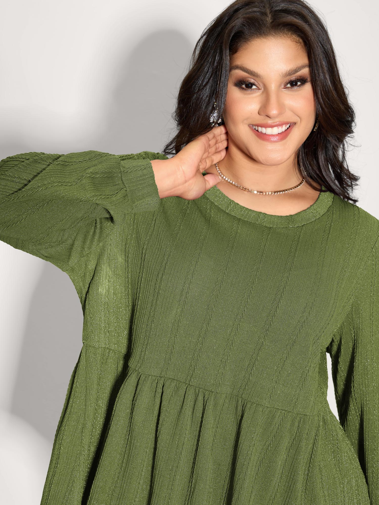 Textured Stretchy Flared Knit Top-Sweetccc