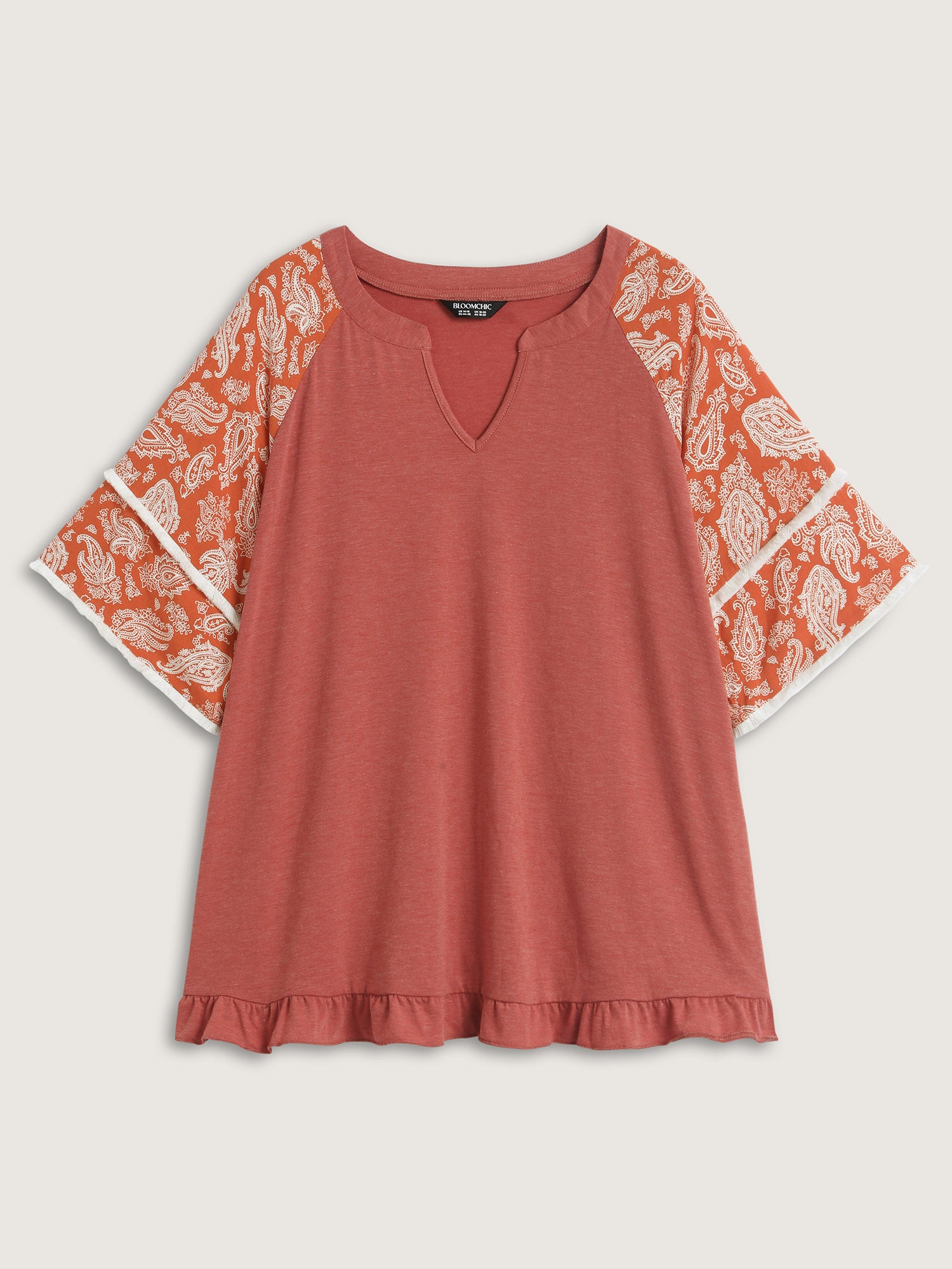Supersoft Rayon Tassel Paisley Sleeve T-Shirt-Sweetccc