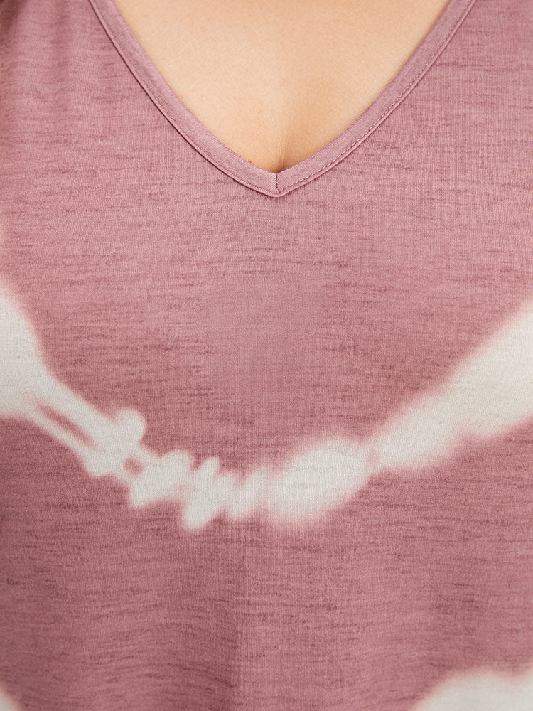 Tie Dye Striped Two Tone V Neck Pocket Dress-Sweetccc