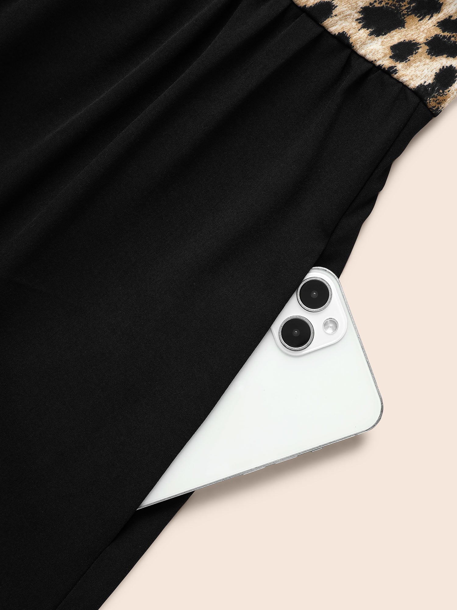 Notched Collar Leopard Print Patchwork Dress-Sweetccc