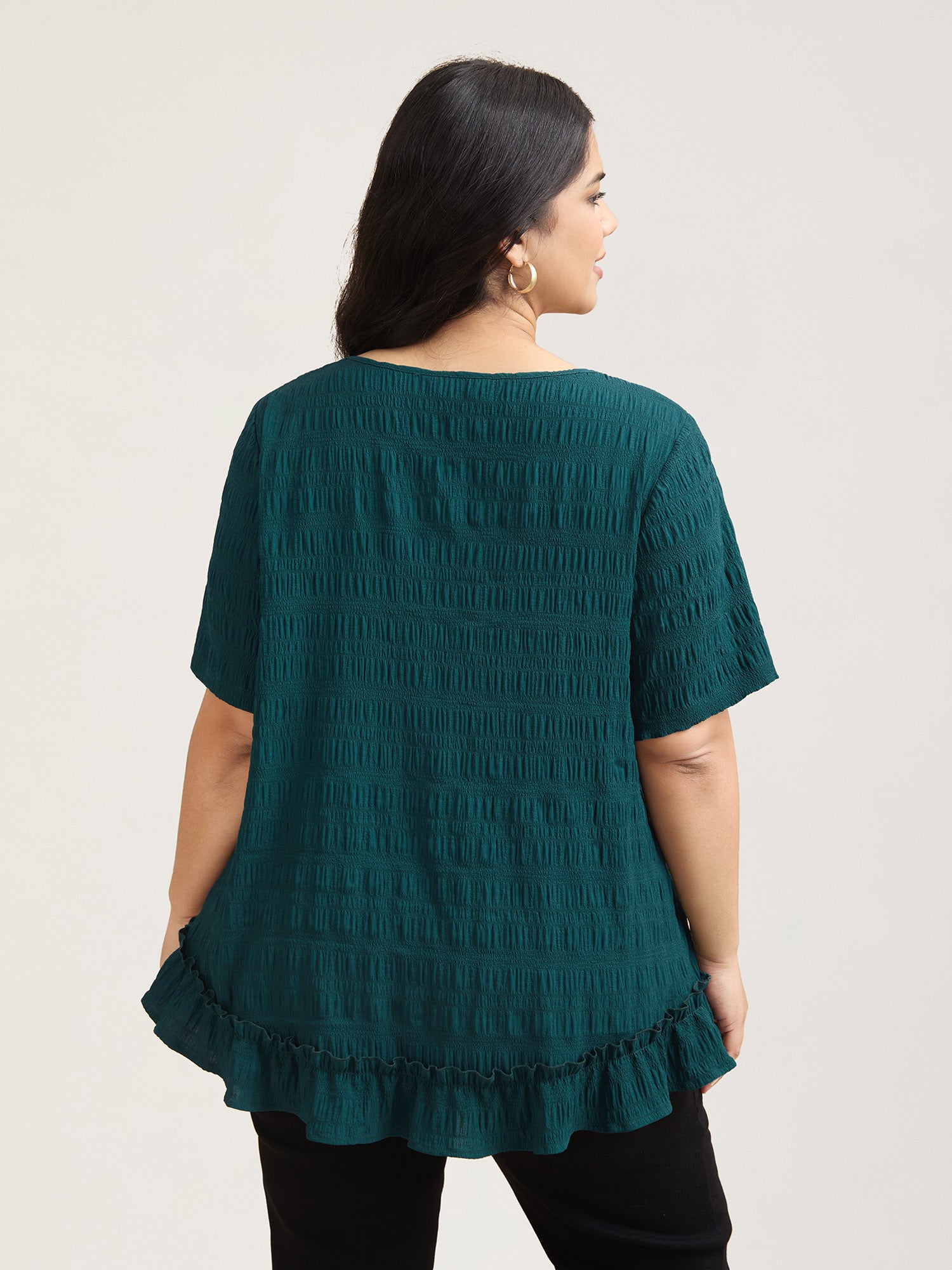 Textured Spliced Ruffle Edge Top-Sweetccc