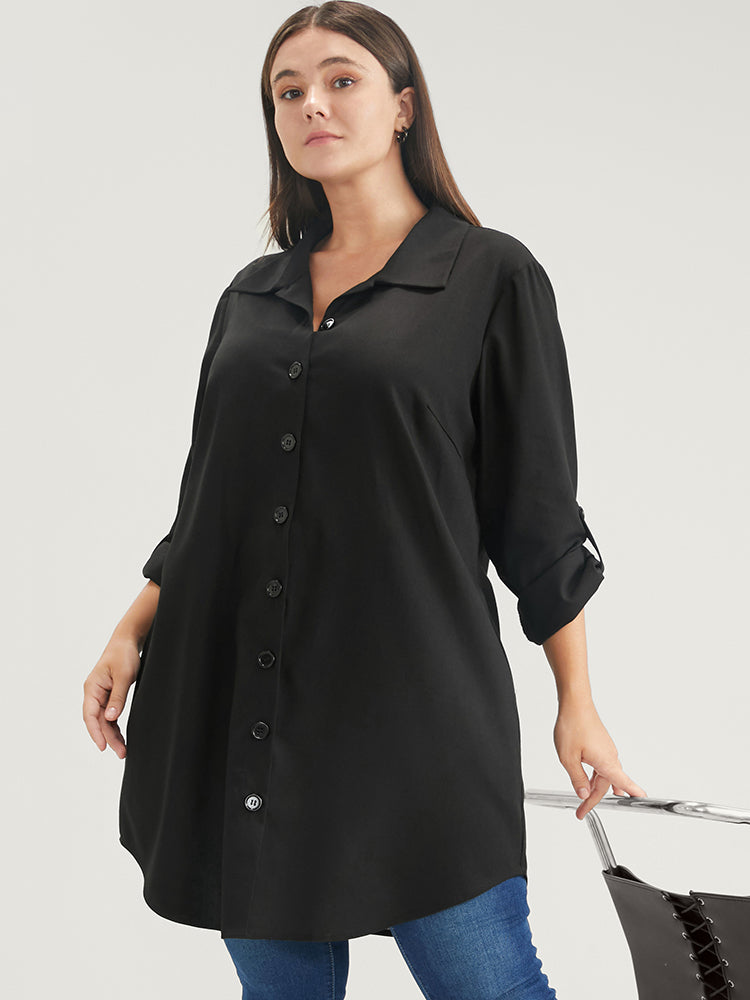 Solid Pocket Button Up Cuffed Sleeve Coat-Sweetccc