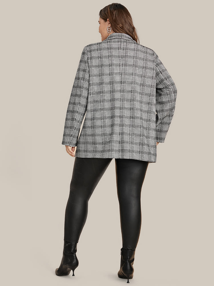 Houndstooth Flap Pocket Open Front Coat-Sweetccc