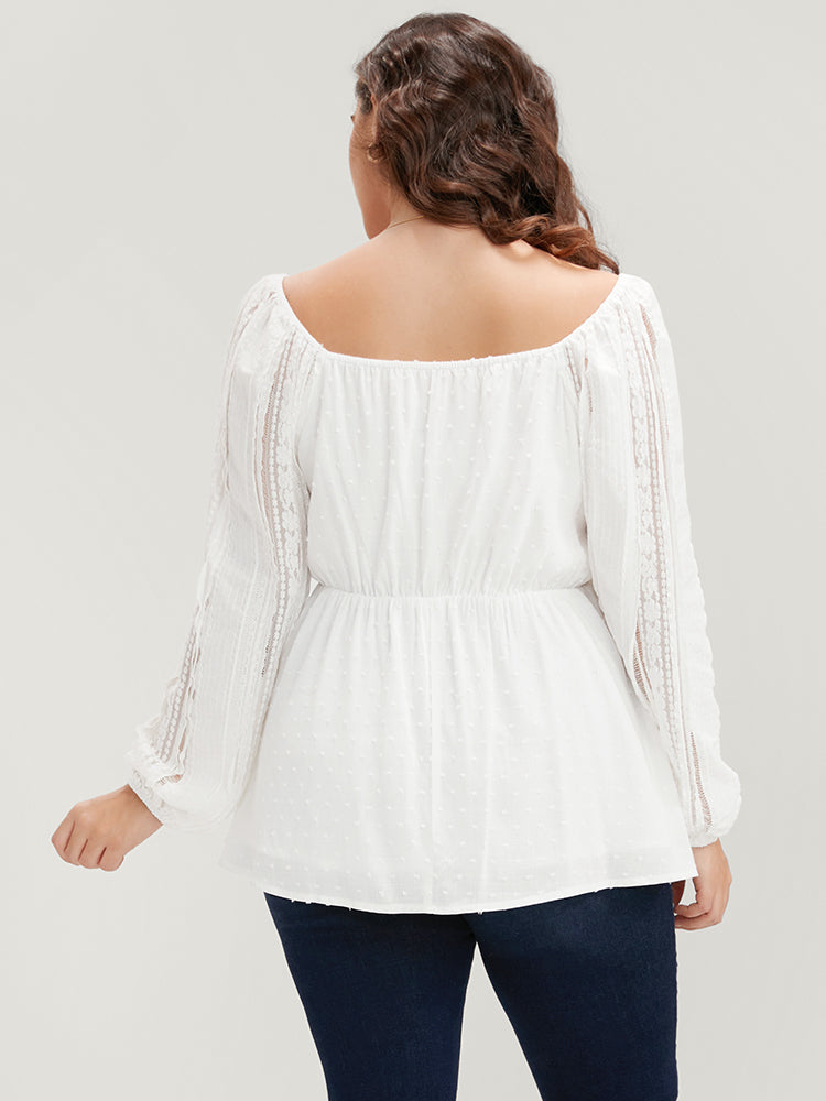 Solid Lace Patchwork Lantern Sleeve Blouse-Sweetccc