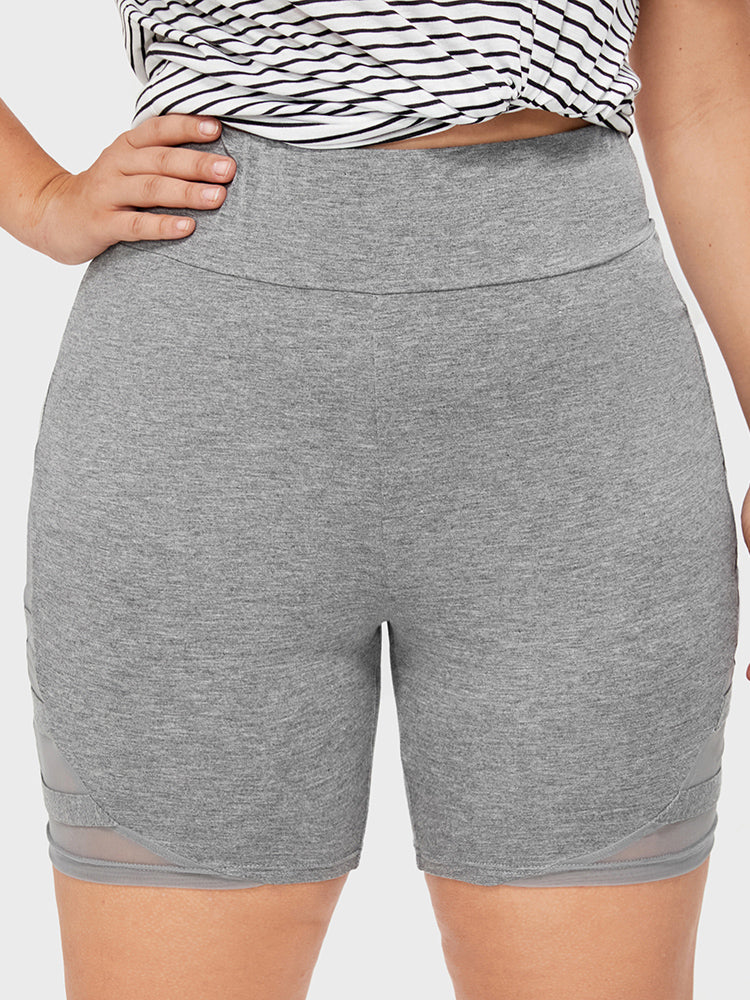 Solid Wideband Waist Mesh Patchwork Shorts-Sweetccc