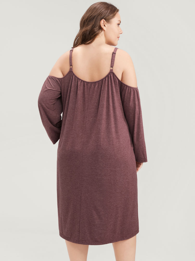 Solid Pocket Cold Shoulder Dress-Sweetccc
