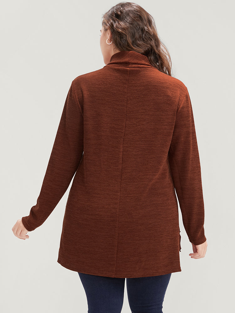 Solid Lace Asymmetrical Hem Funnel Neck Sweatshirt-Sweetccc