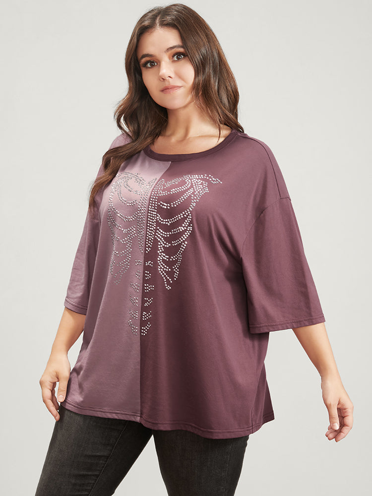 Halloween Skeleton Print Colorblock Contrast  T-shirt-Sweetccc