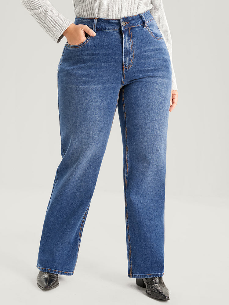 Straight Moderately Stretchy High Rise Dark Wash Sculpt Waist Jeans-Sweetccc