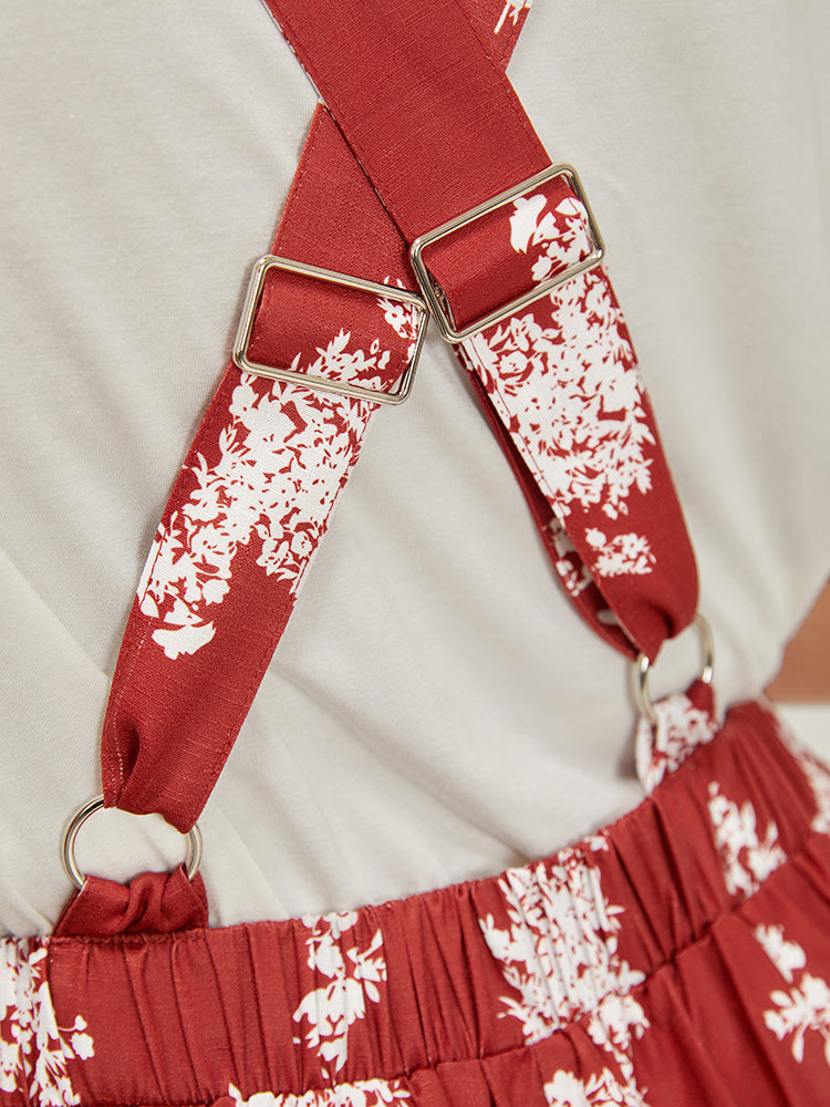 Floral Print Pocket Crossover Back Overall Jumpsuit-Sweetccc