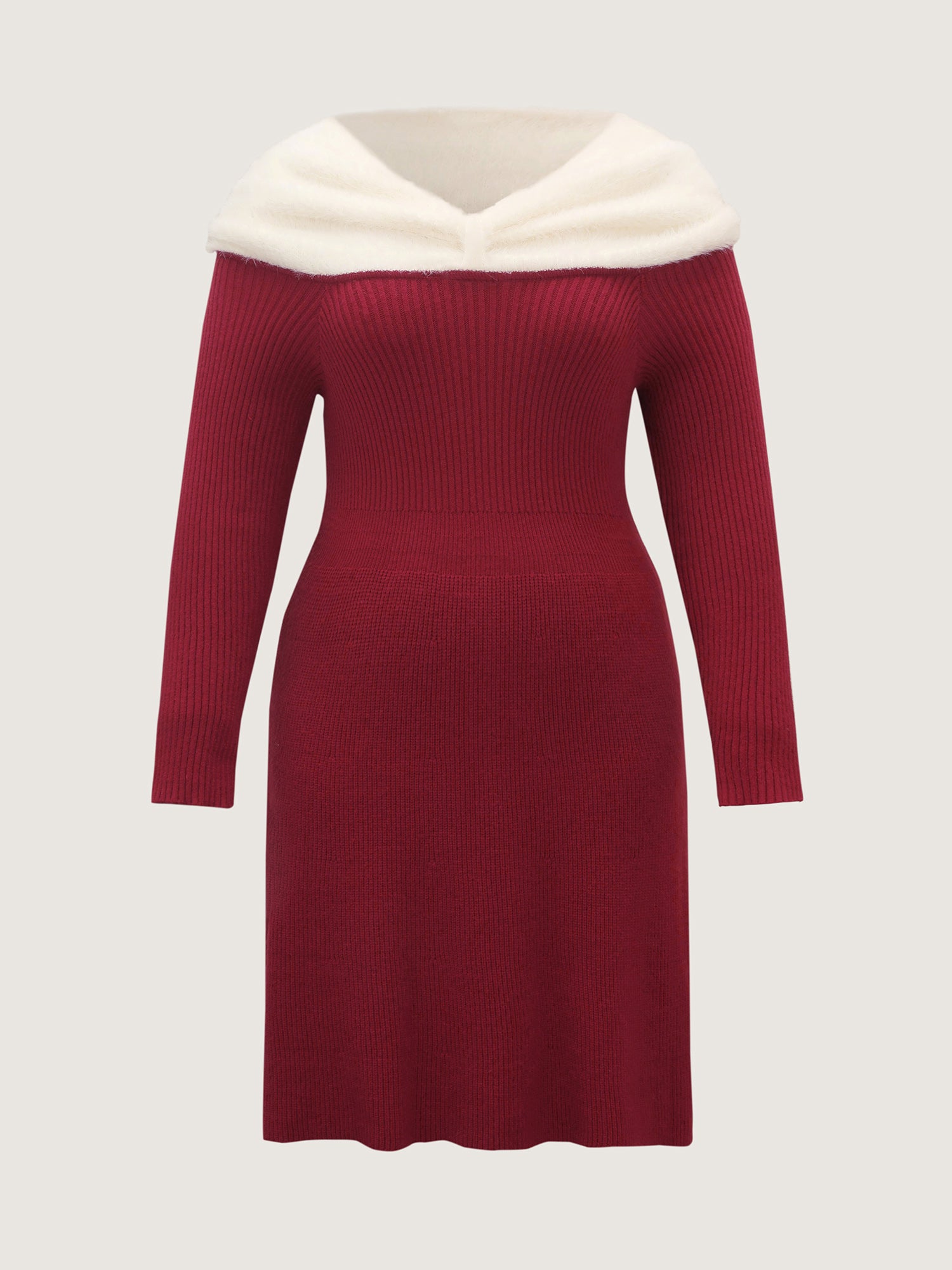 Fuzzy Off-Shoulder Color Block Sweater Dress-Sweetccc