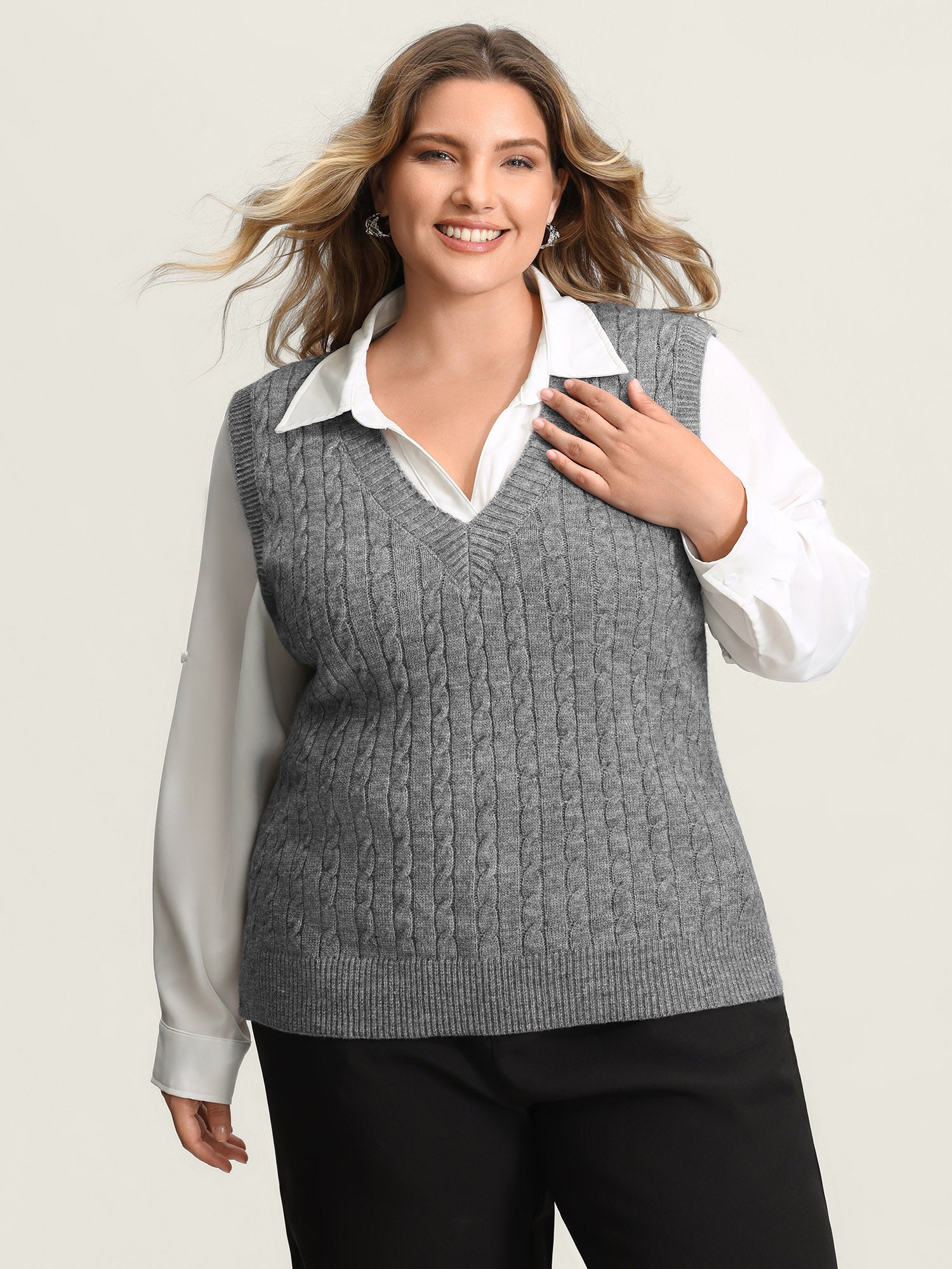 Textured V-Neck Sweater Vest-Sweetccc