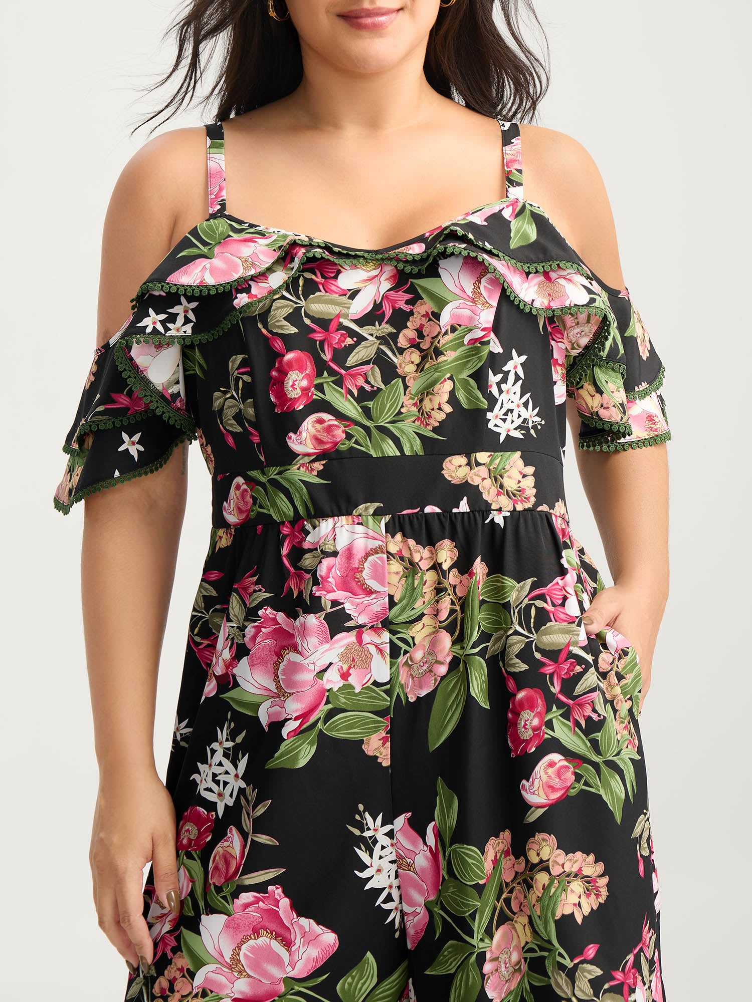 Floral Print Off-Shoulder Wide-Leg Jumpsuit-Sweetccc