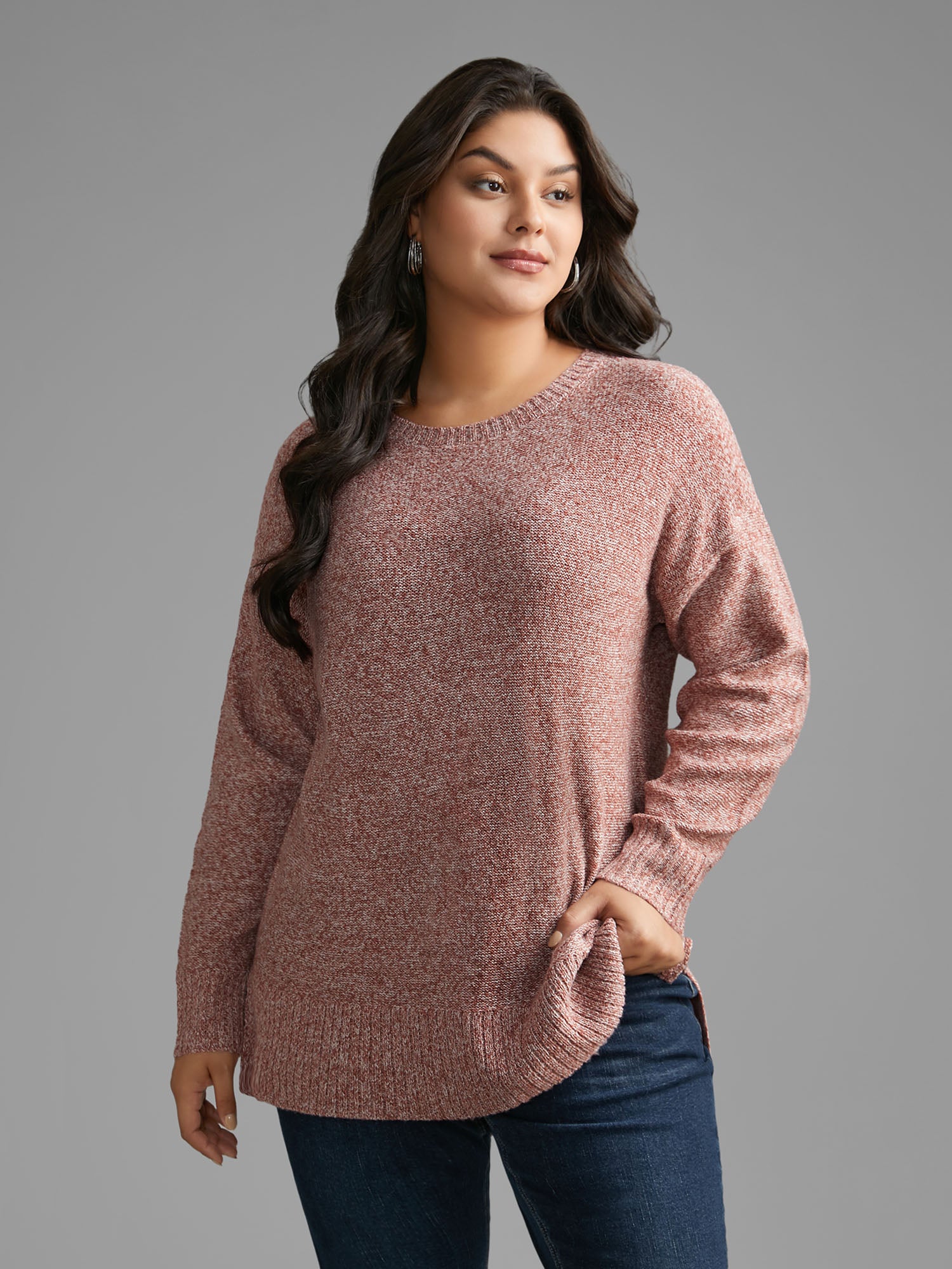 Texture Bowknot Cut Out Slit Hem Pullover-Sweetccc