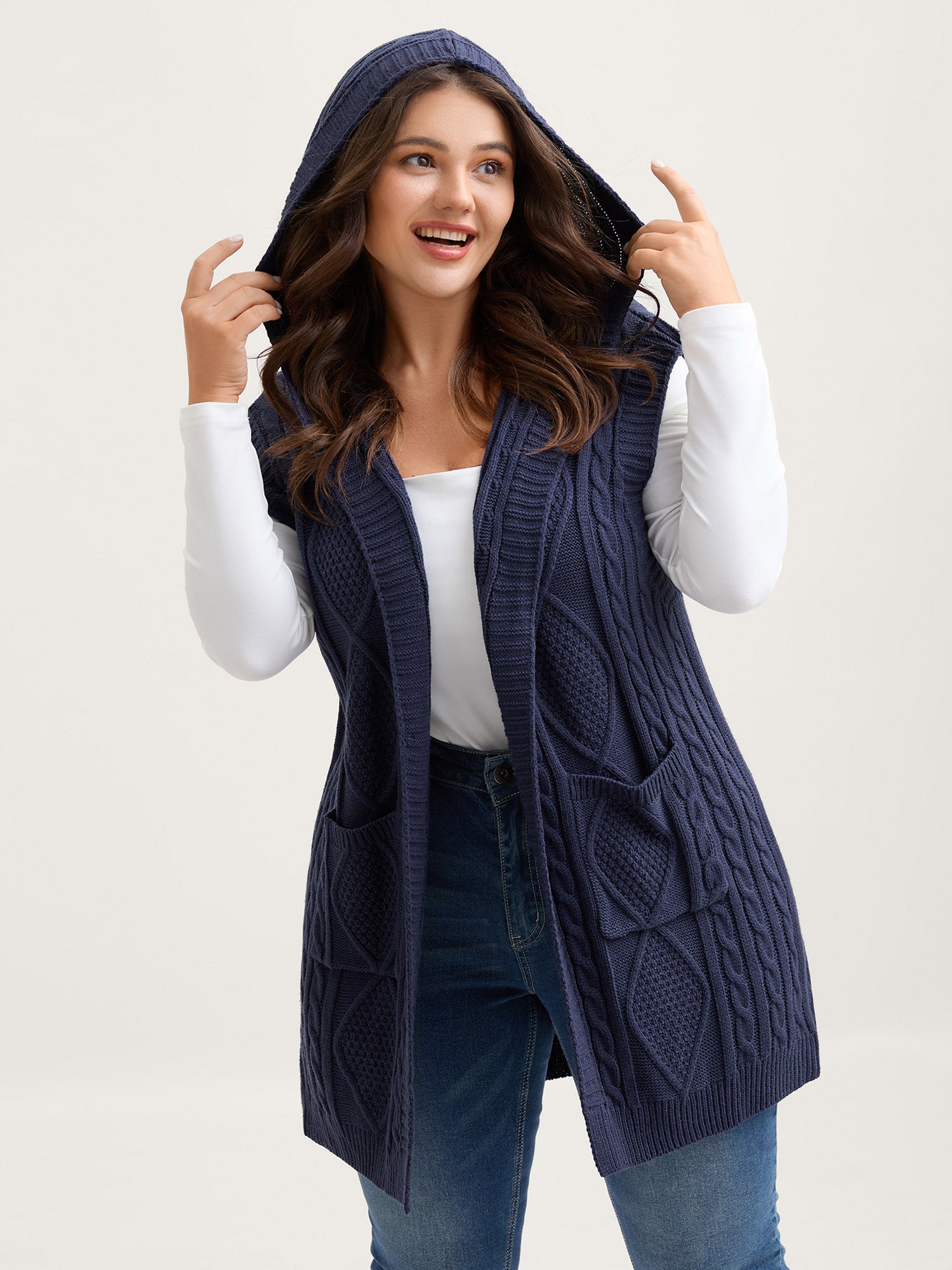 Twisted Hooded Sleeveless Knit Cardigan-Sweetccc
