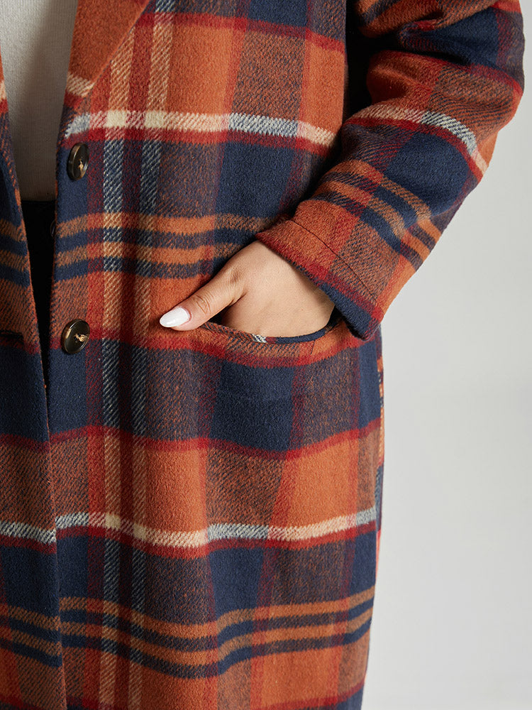 Lapel Collar Plaid Pocket Button Up Coat-Sweetccc