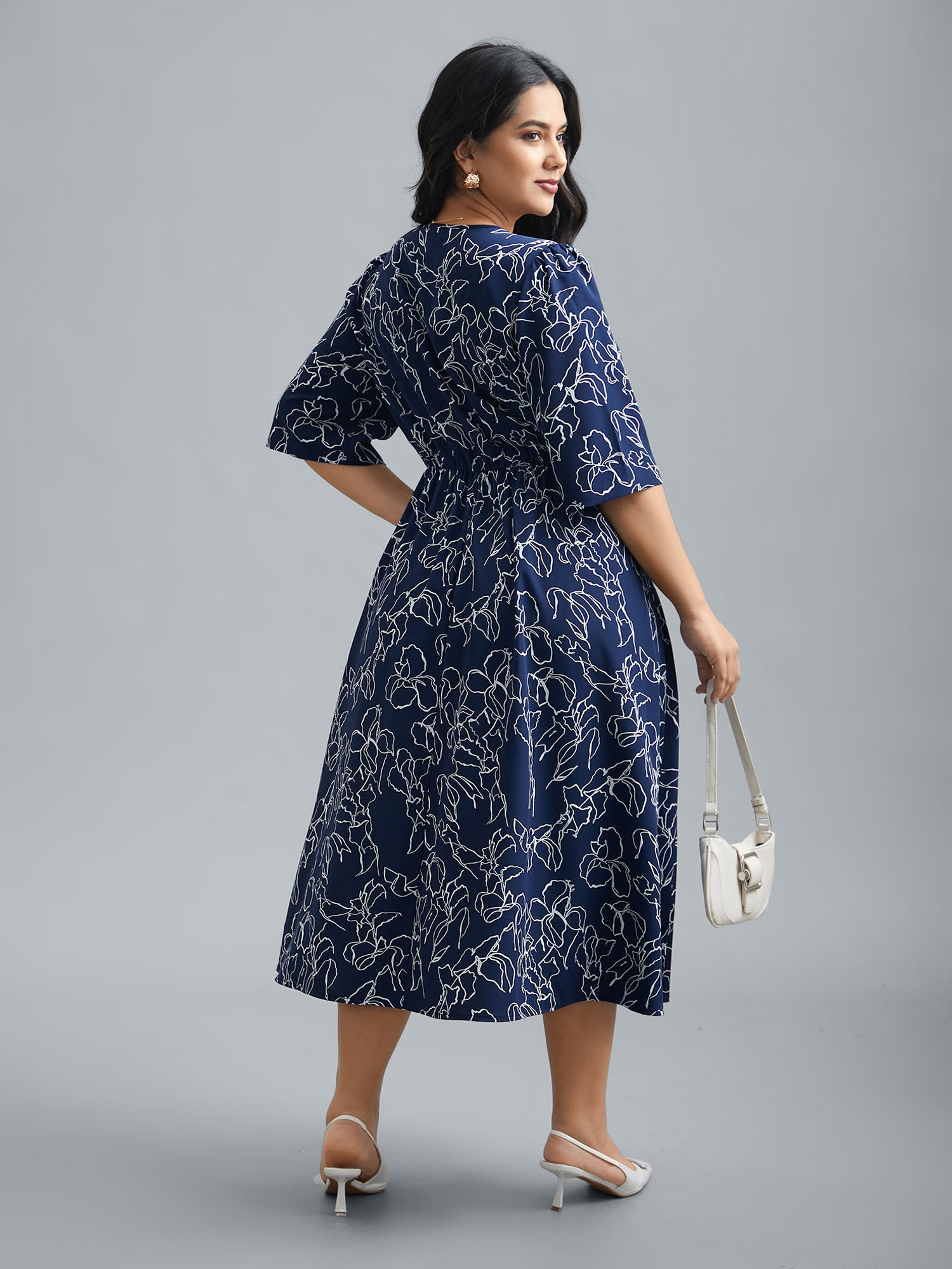 Surplice Neck Abstract Print Fit Midi Dress-Sweetccc