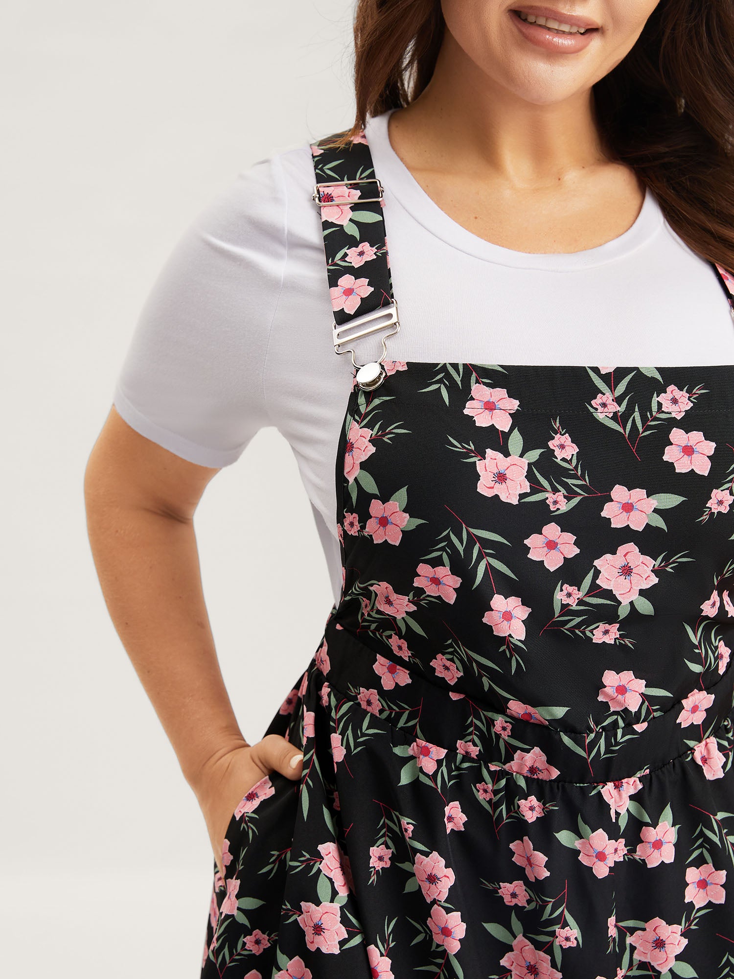 Floral Print Overall Straps Stretchy Romper-Sweetccc