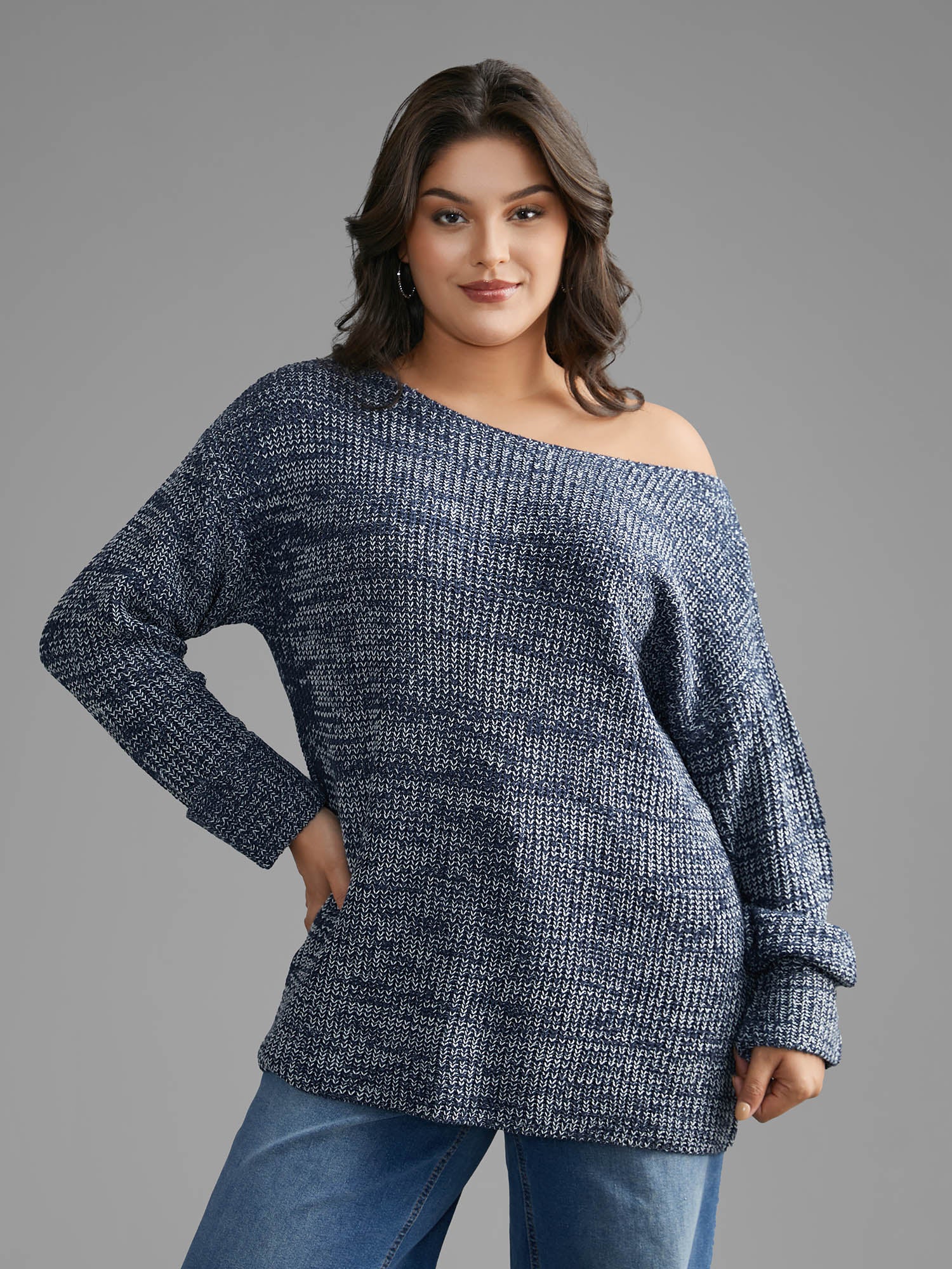 Heather Boat Neck Drop Shoulder Sleeve Pullover-Sweetccc