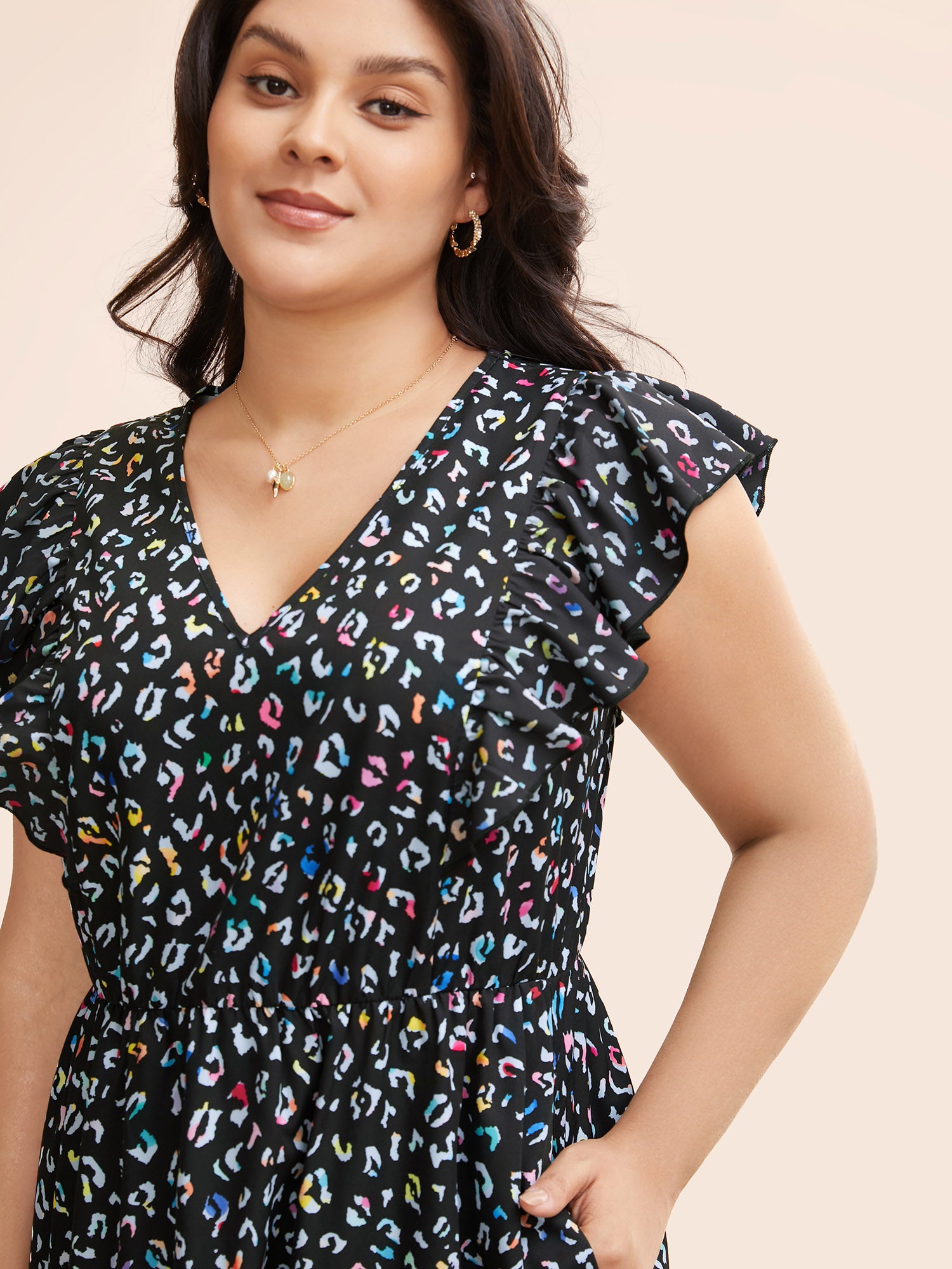 Multi-color Leopard Print Elastic Waist Midi Dress-Sweetccc