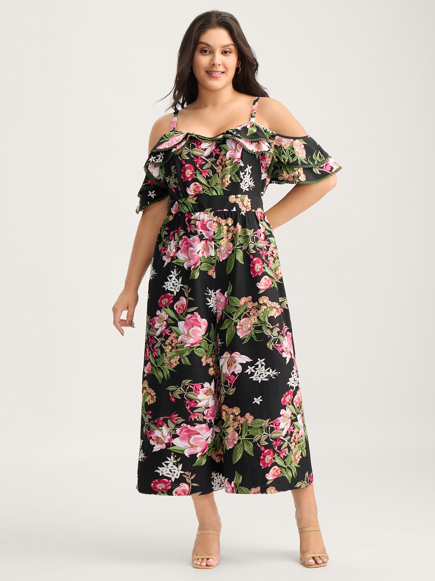 Floral Print Off-Shoulder Wide-Leg Jumpsuit-Sweetccc