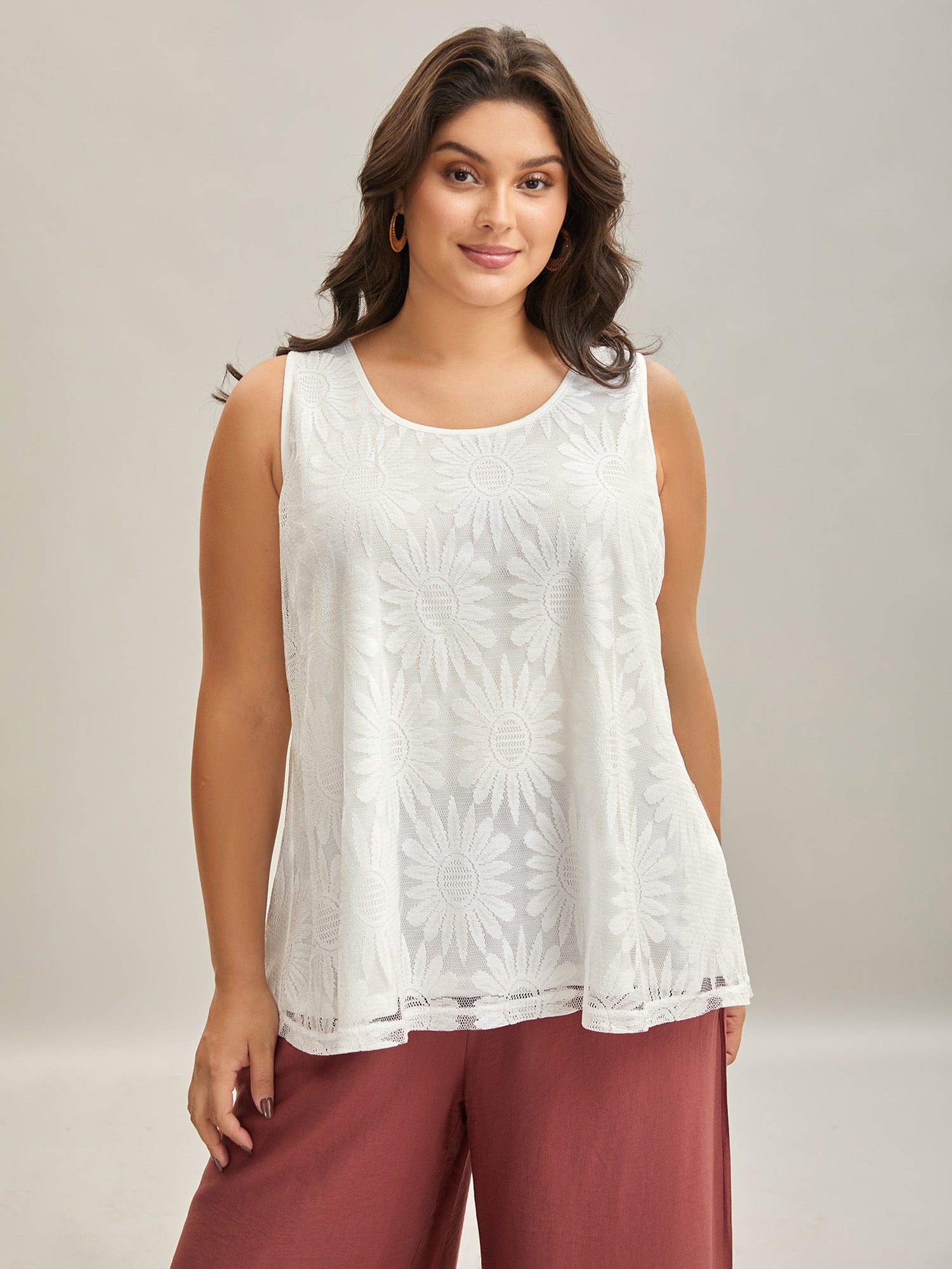 Lace Lined Flowy Tank Top-Sweetccc