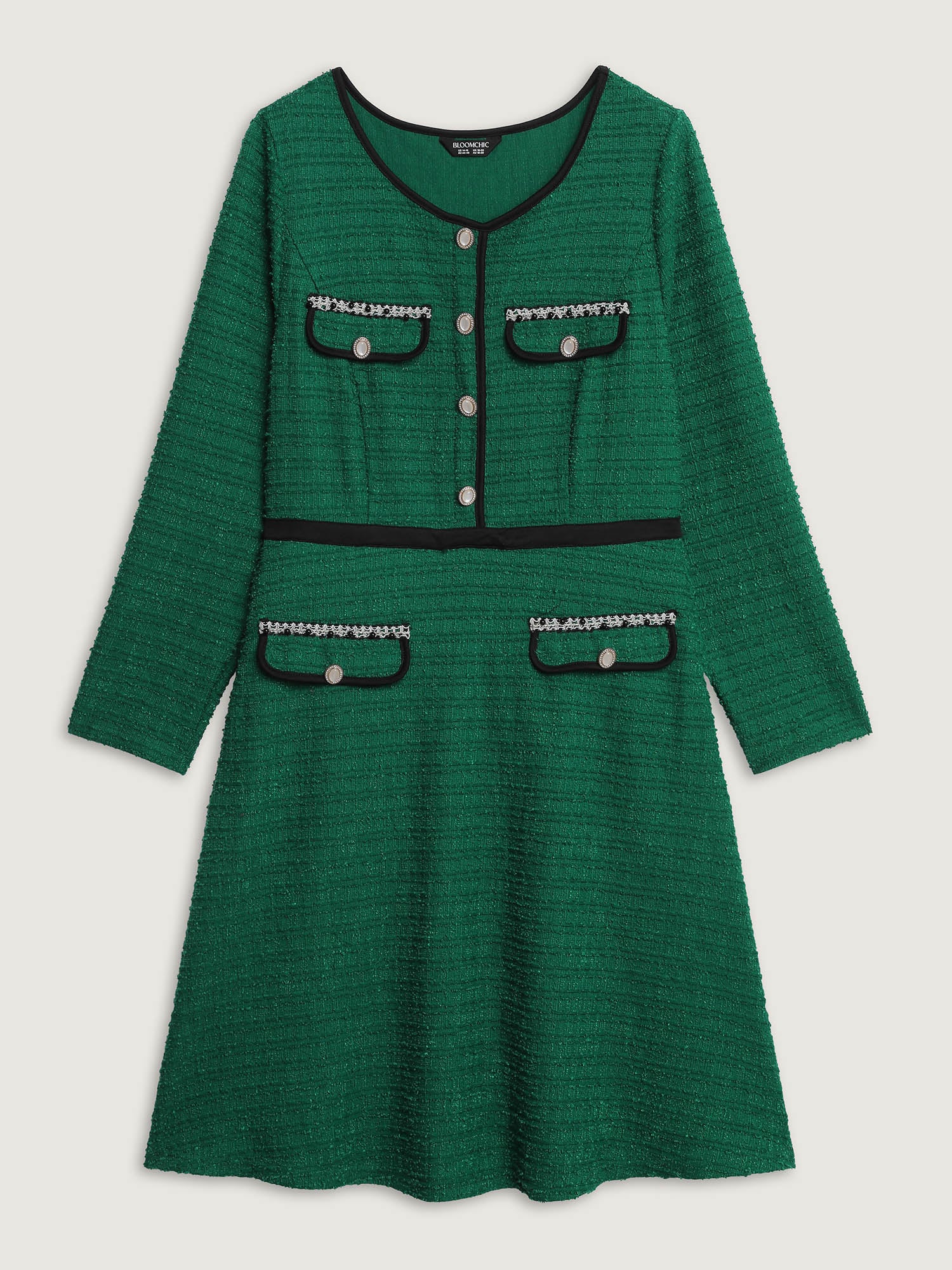 Tweed Stretchy Waist Color Contrast Midi Dress-Sweetccc