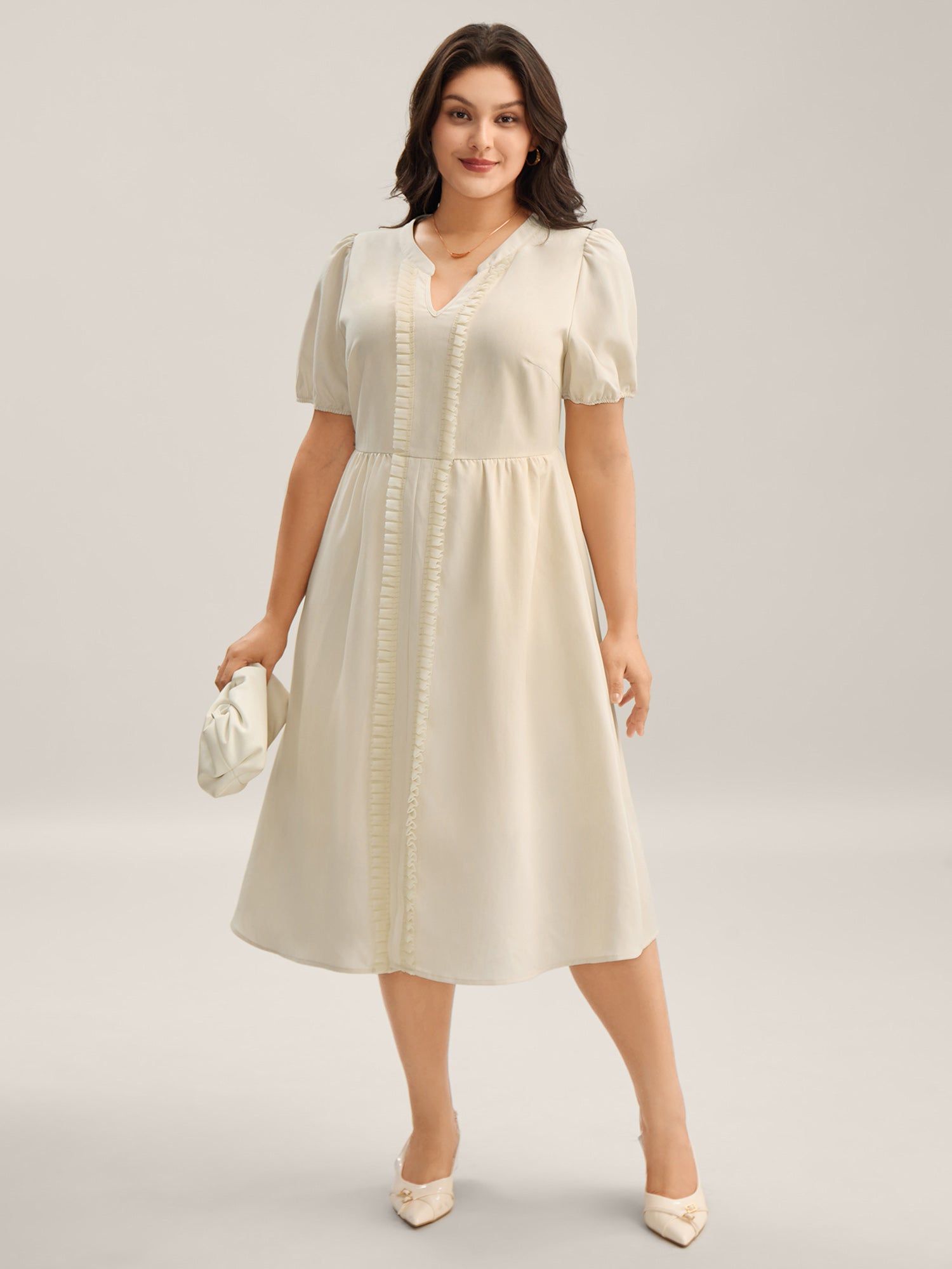 Lace Trim Solid Pockets Midi Dress-Sweetccc