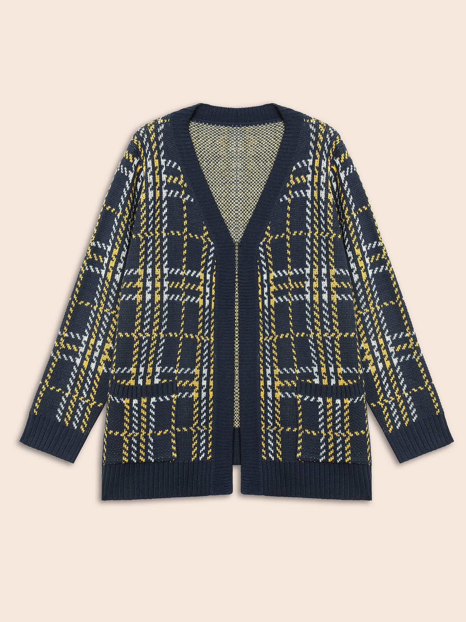 Kimono Collar Plaid Pocket Cardigan-Sweetccc