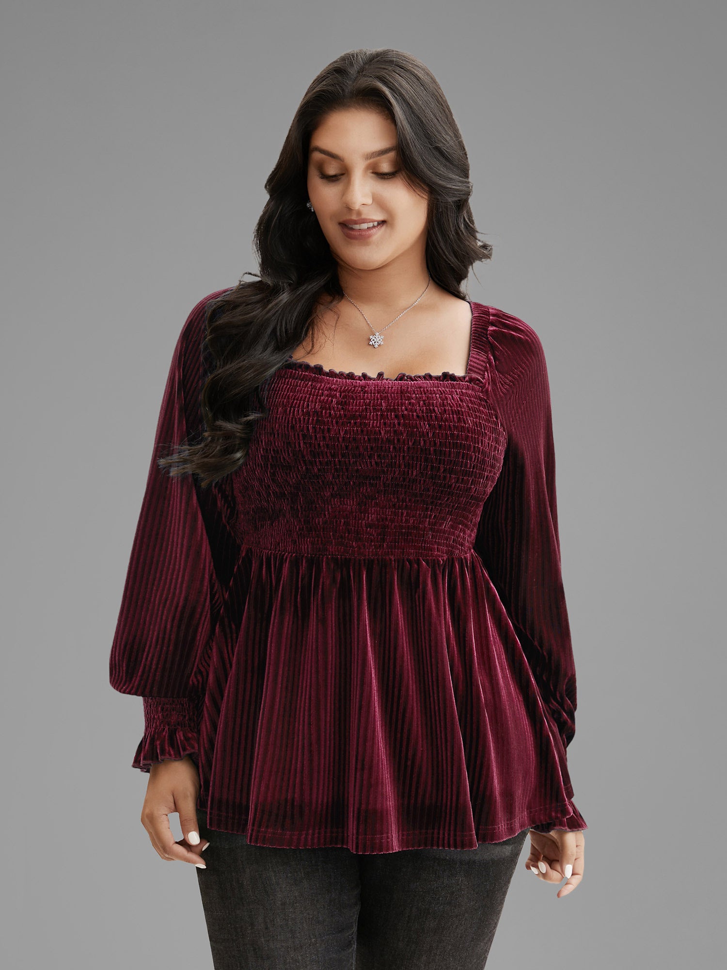 Velvet Smocked Bodice Jersey Top-Sweetccc