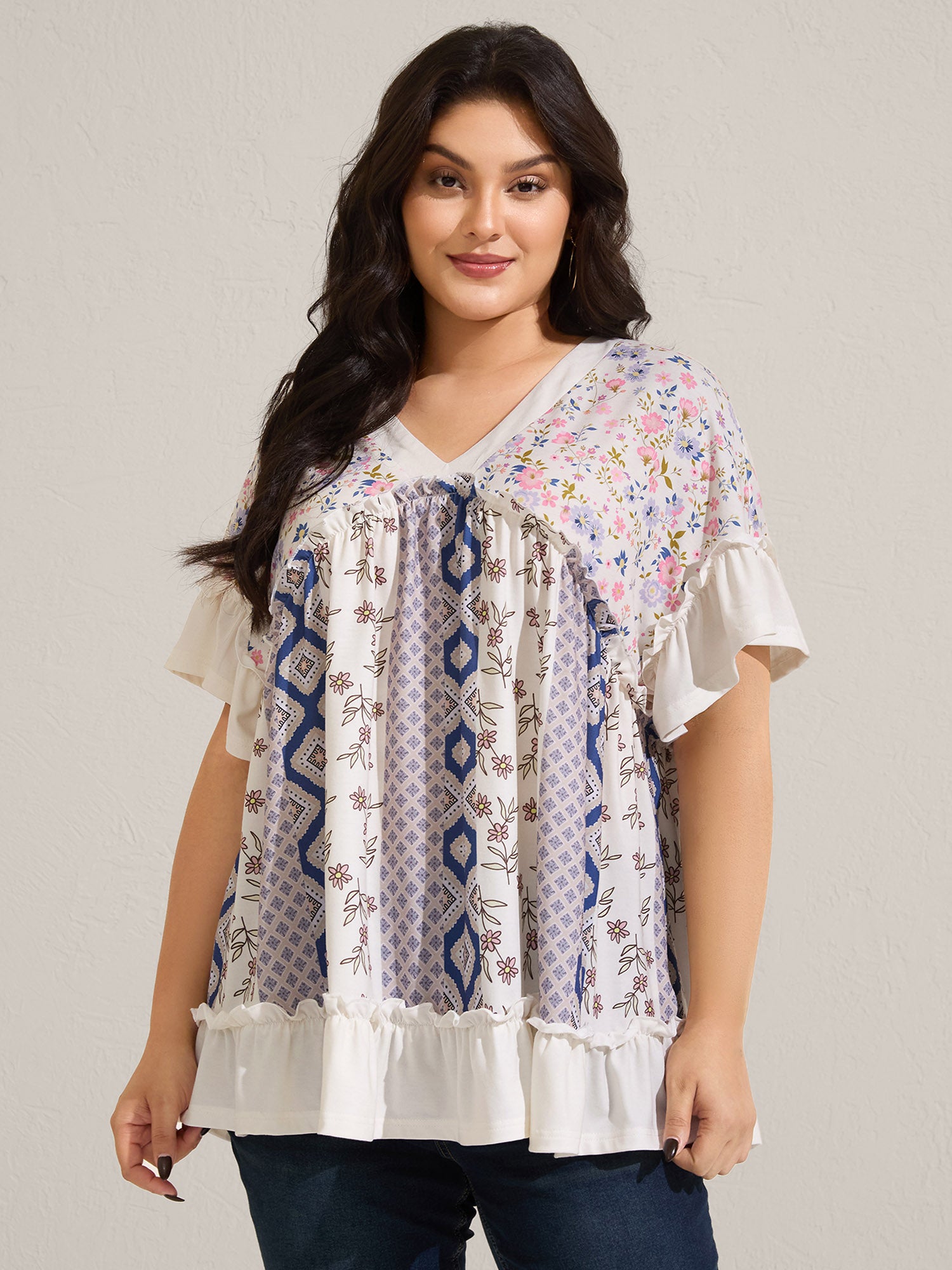 Floral Collage Print Knit Top-Sweetccc