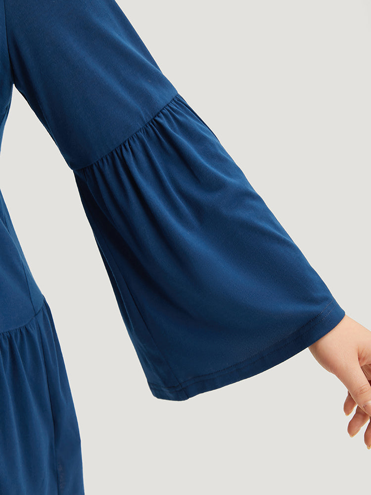 Floral Embroidered Bell Sleeve Crew Neck T-shirt-Sweetccc