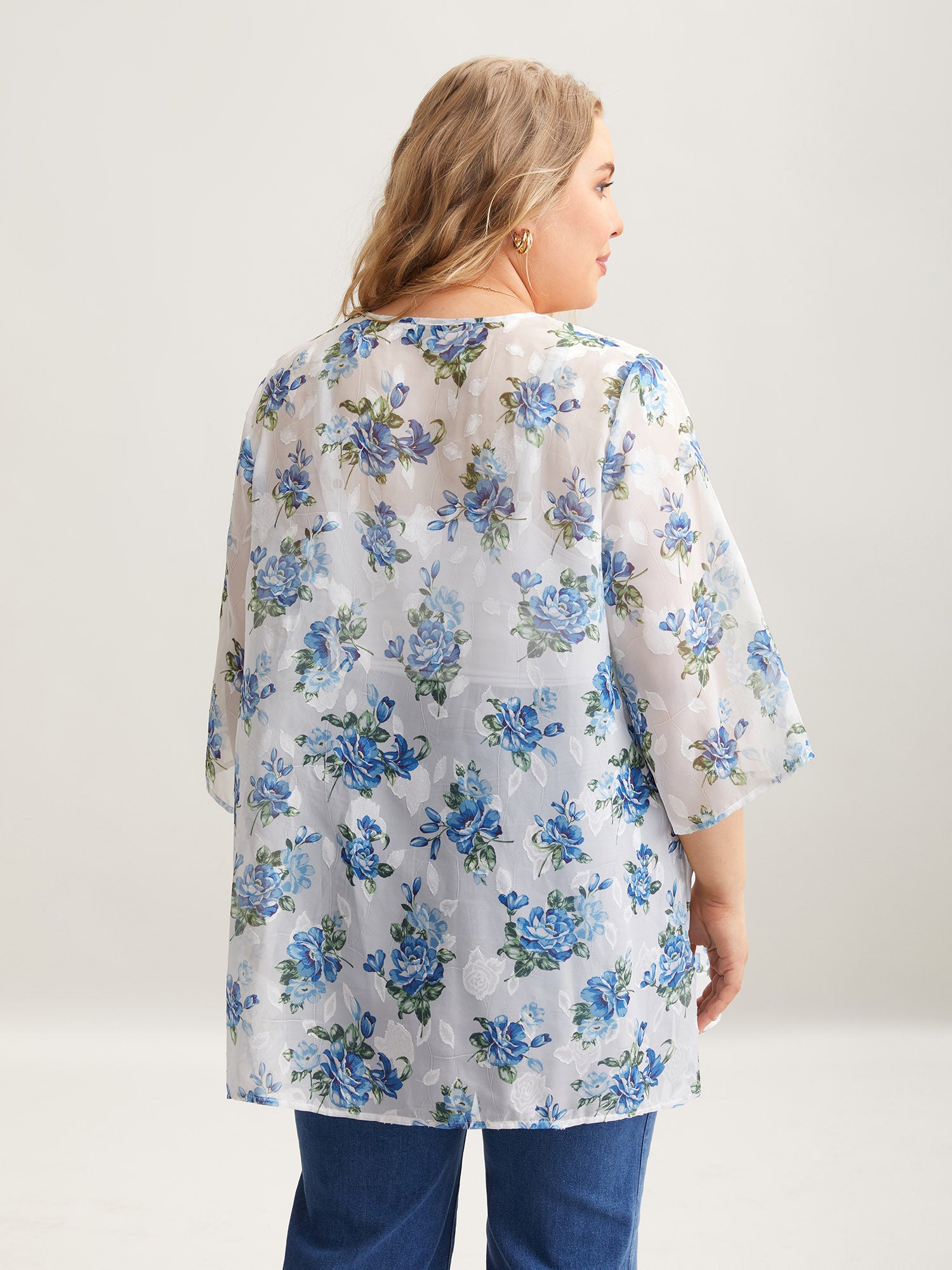 Textured Printed Puff Sleeve Kimono Cardigan-Sweetccc