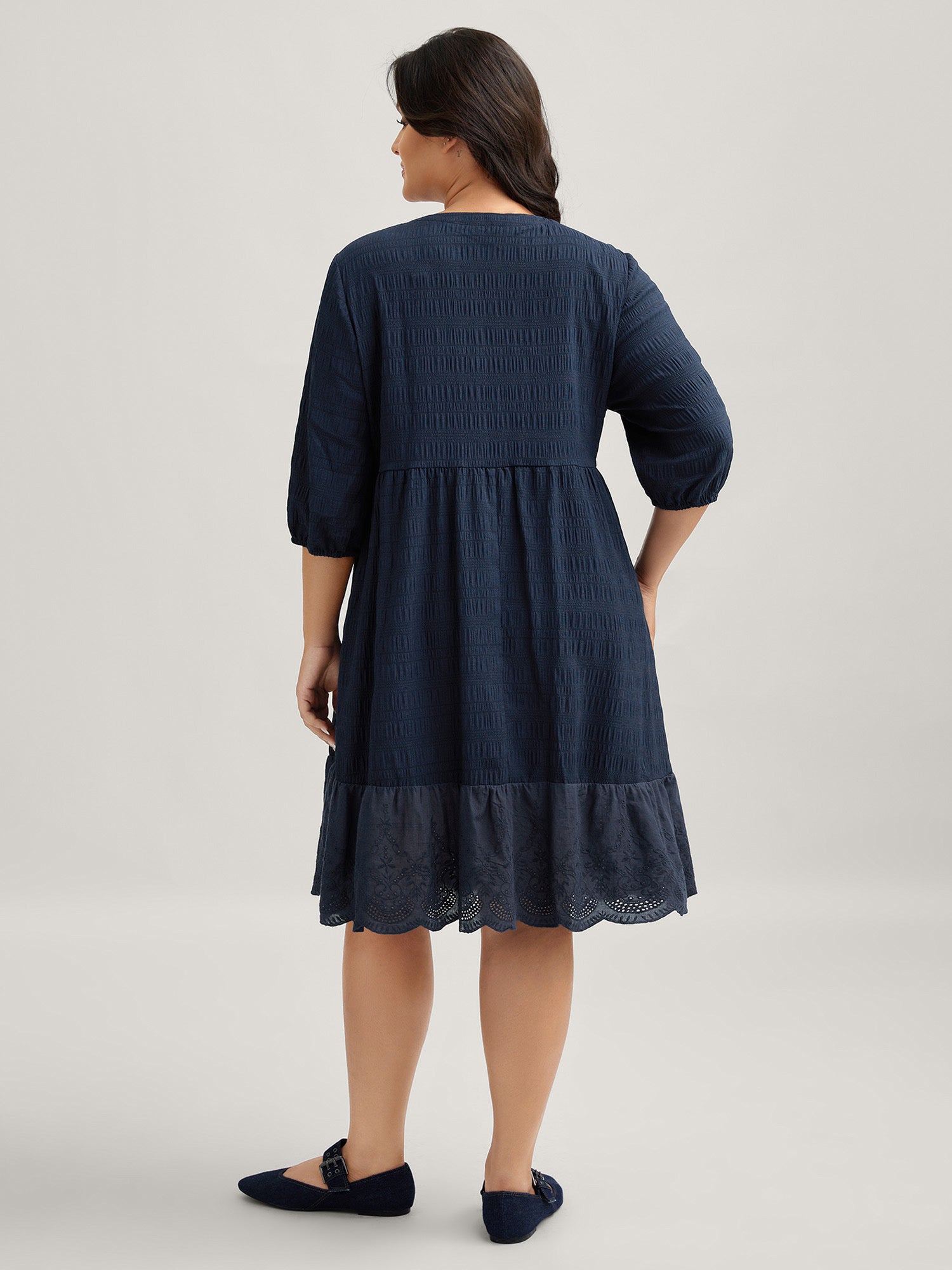 Textured Notched Collar Midi Dress-Sweetccc