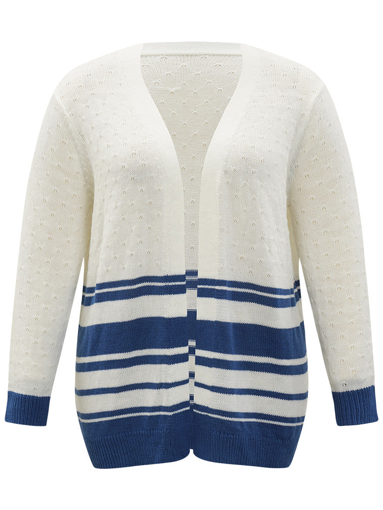 Striped Open Front Contrast Elastic Cuffs Cardigan-Sweetccc