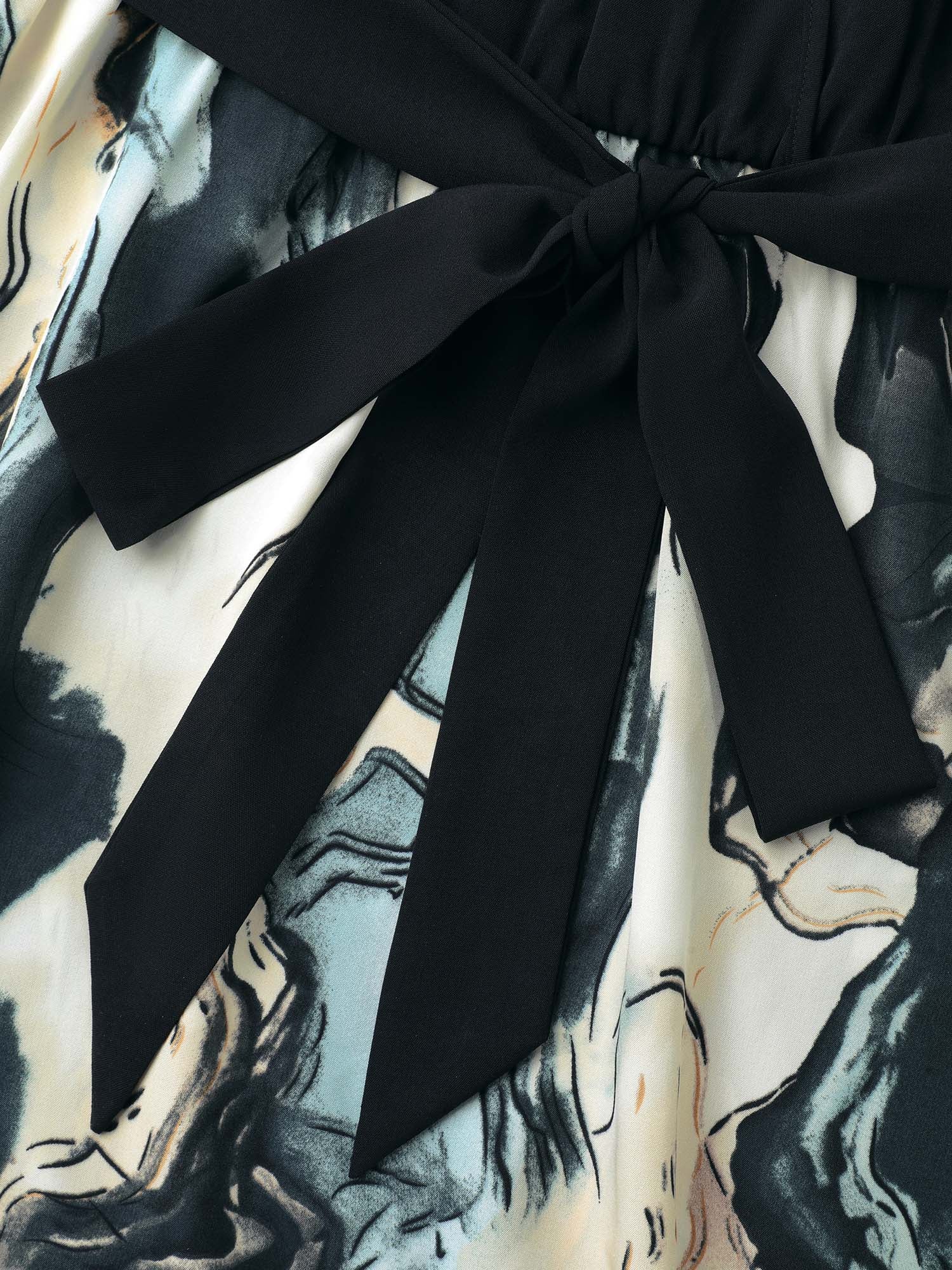 Surplice Neck Marble Print Belted Dress-Sweetccc