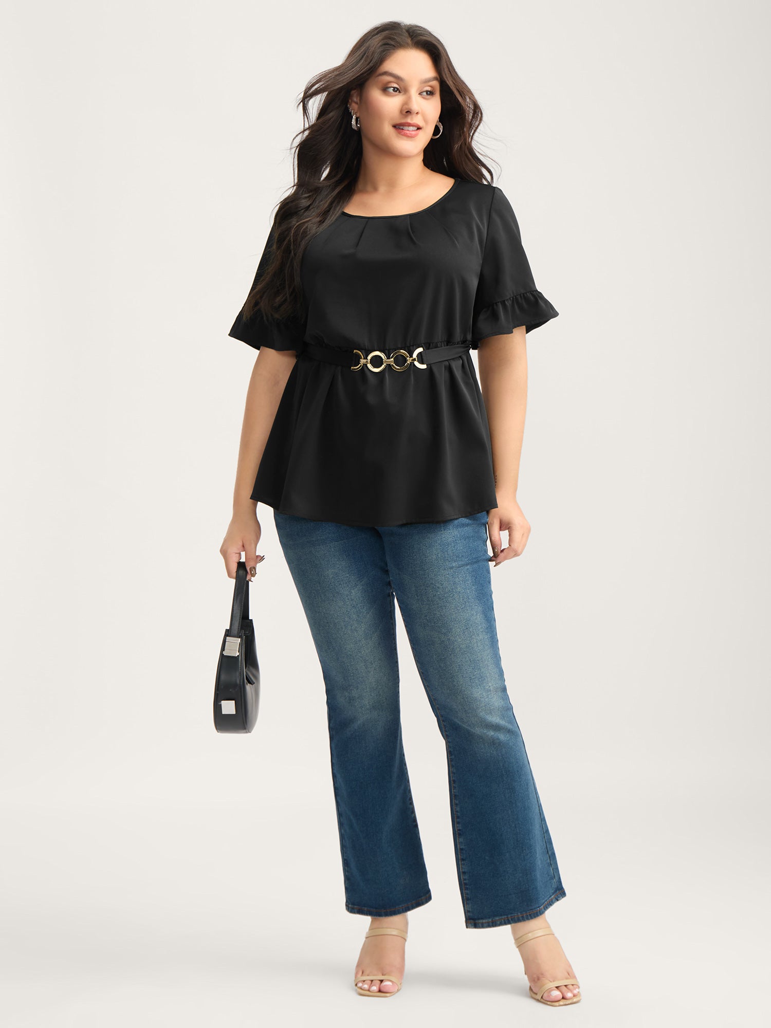 Multiple Rings Buckle Belt Blouse-Sweetccc