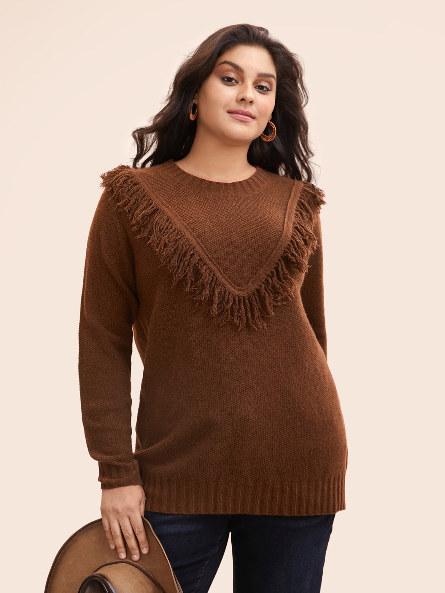 Tassel-Front High Neck Pullover-Sweetccc