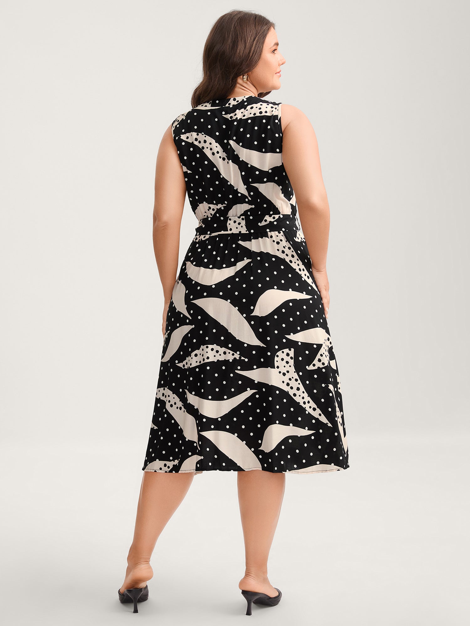 Geometric Print Pleated Midi Dress-Sweetccc