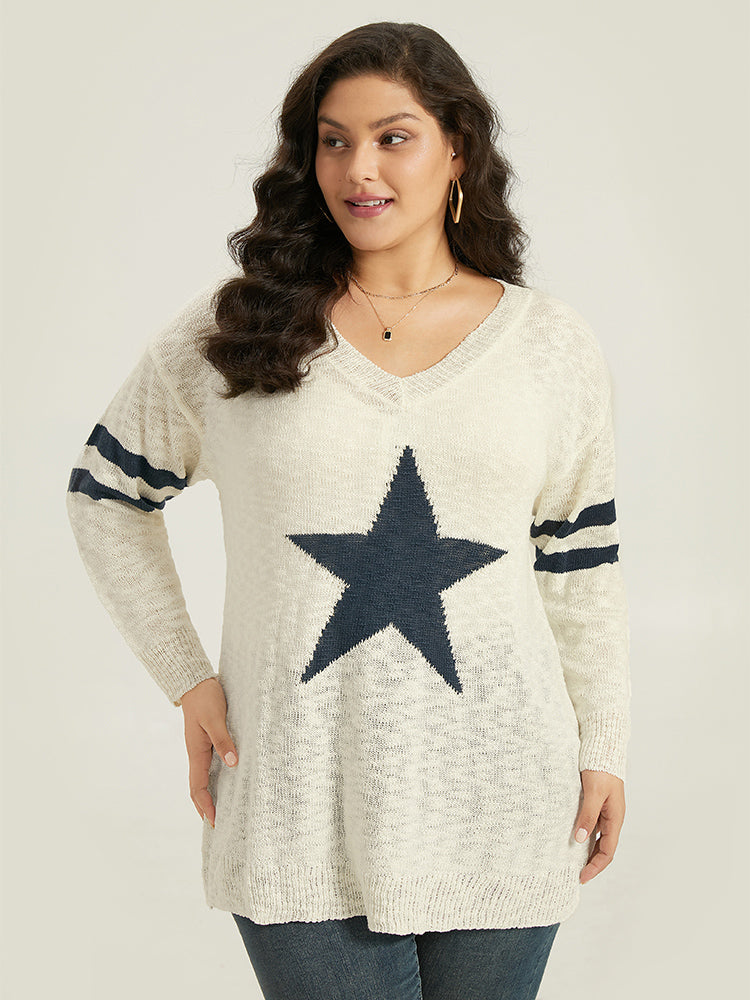 Star & Striped Print Drop Shoulder Pullover-Sweetccc