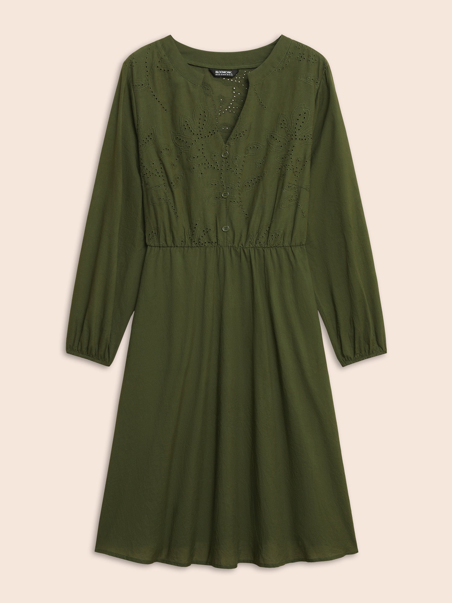 Notched Broderie Anglaise Button Detail Dress-Sweetccc