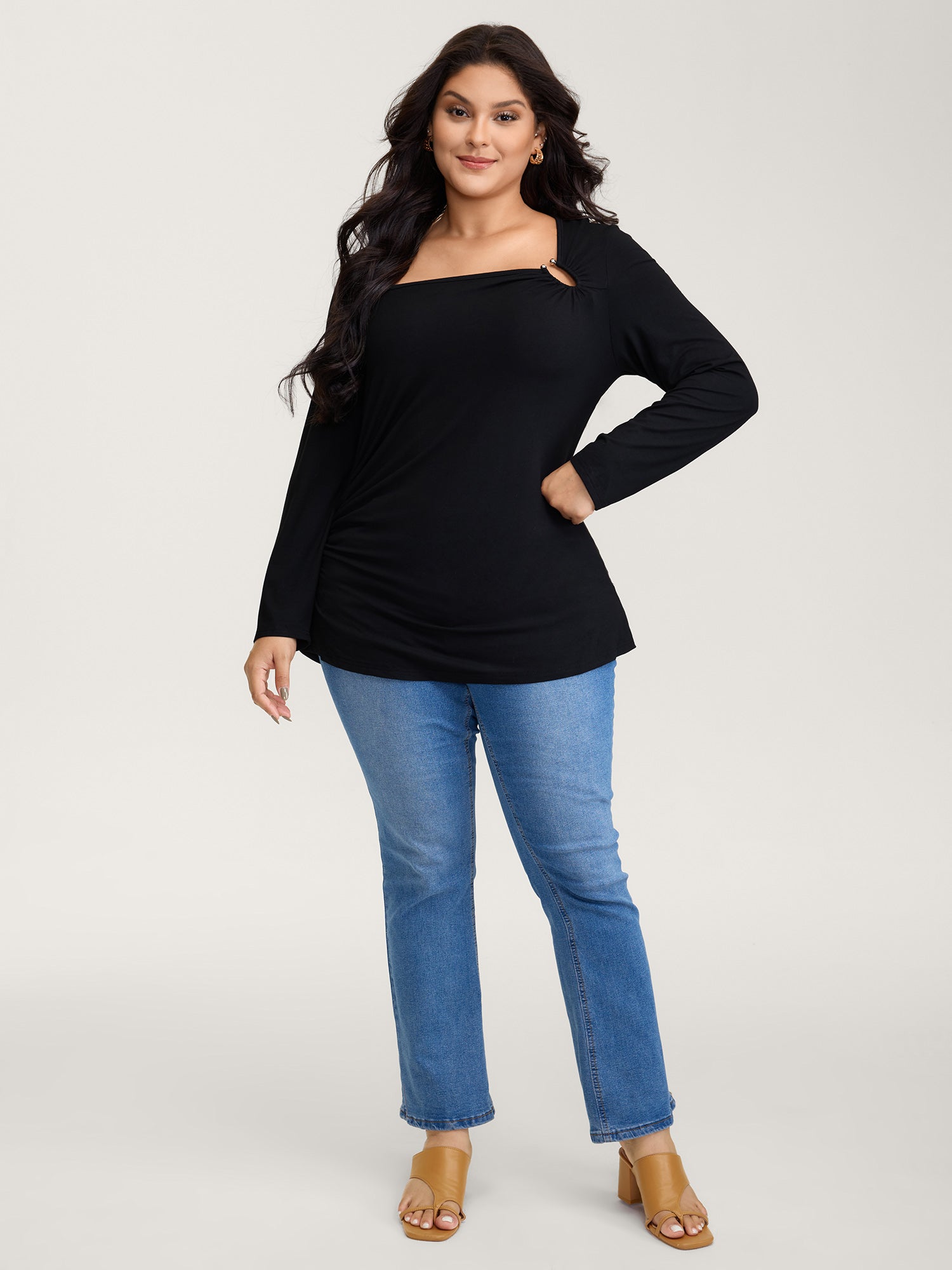 Stretchy Fitted Cut-Out Solid T-Shirt-Sweetccc